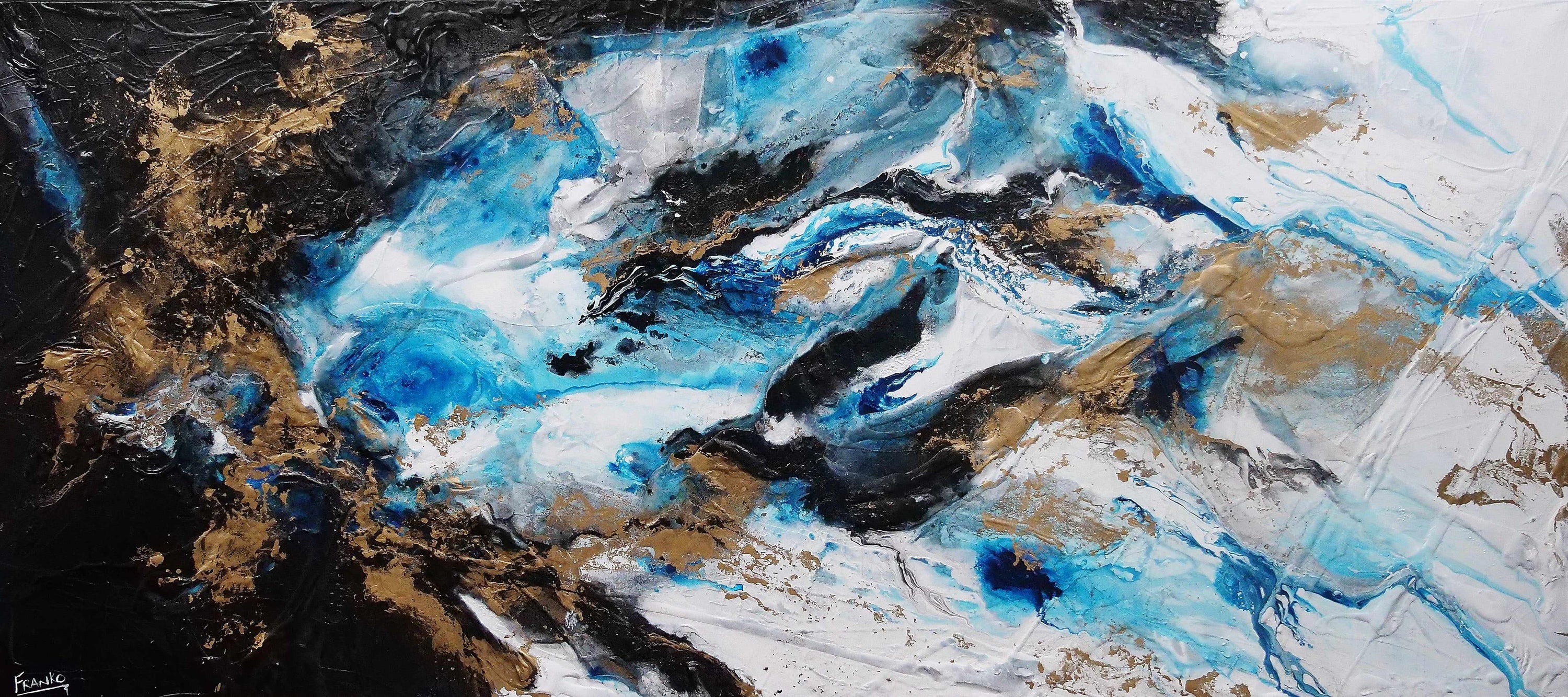 Cobalt Sass 270cm x 120cm Blue Black Textured Abstract Painting (SOLD)-Abstract-Franko-[Franko]-[Australia_Art]-[Art_Lovers_Australia]-Franklin Art Studio