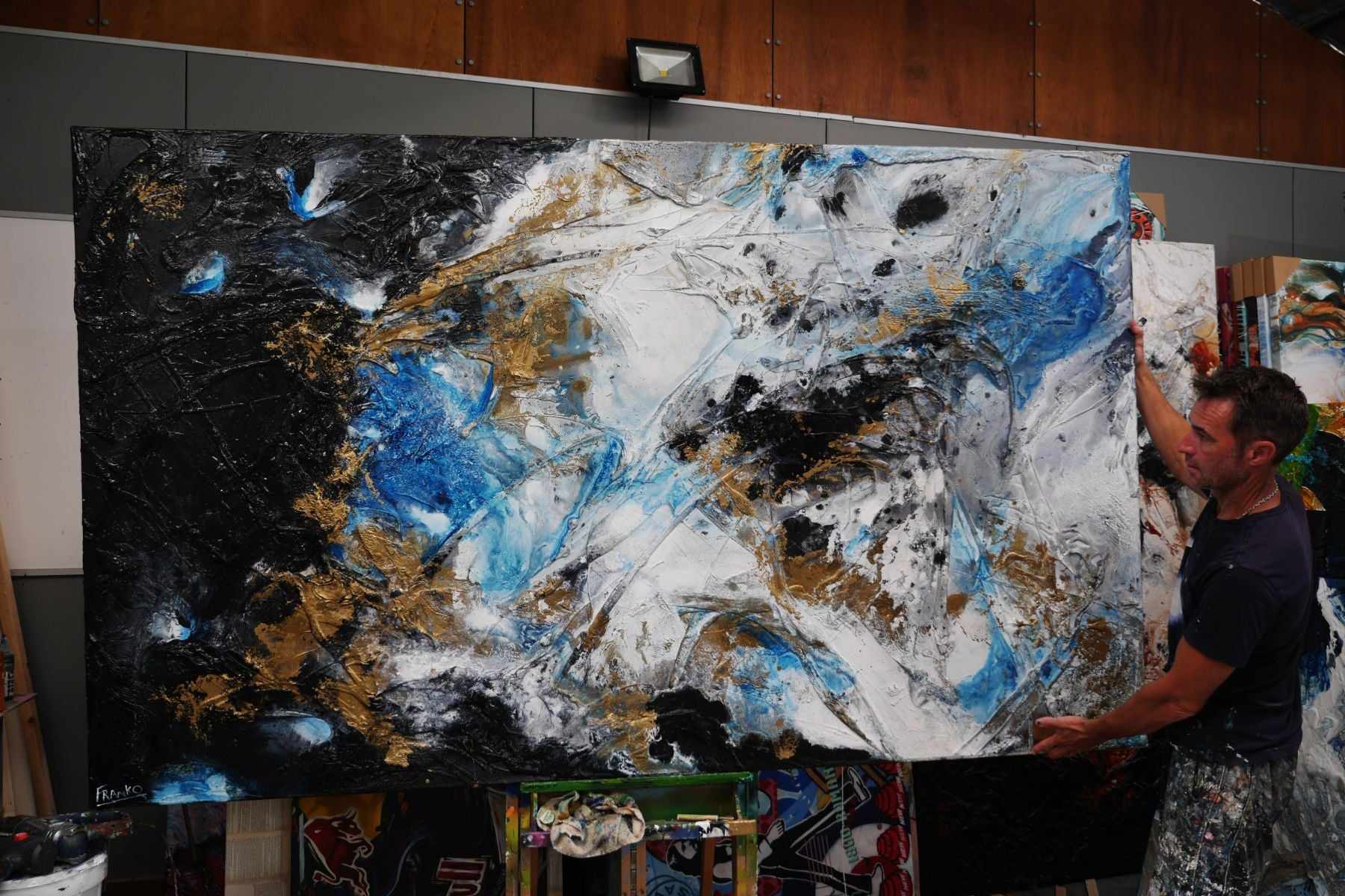 Cobalt Sunrise 250cm x 150cm Blue Black Textured Abstract Painting (SOLD)-Abstract-[Franko Artist]-[Cheryl]-[Wendy]-[Gabriela]-Franklin Art Studio
