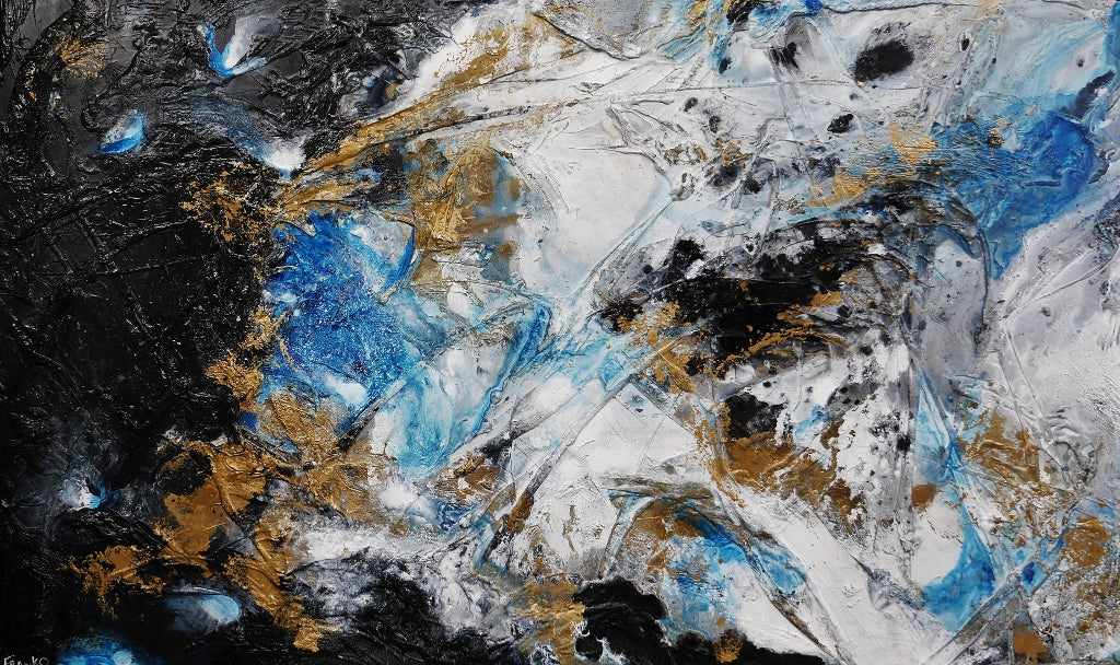 Cobalt Sunrise 250cm x 150cm Blue Black Textured Abstract Painting (SOLD)-Abstract-[Franko ]-[Gallery]-[popular]-[Australia]-Franklin Art Studio