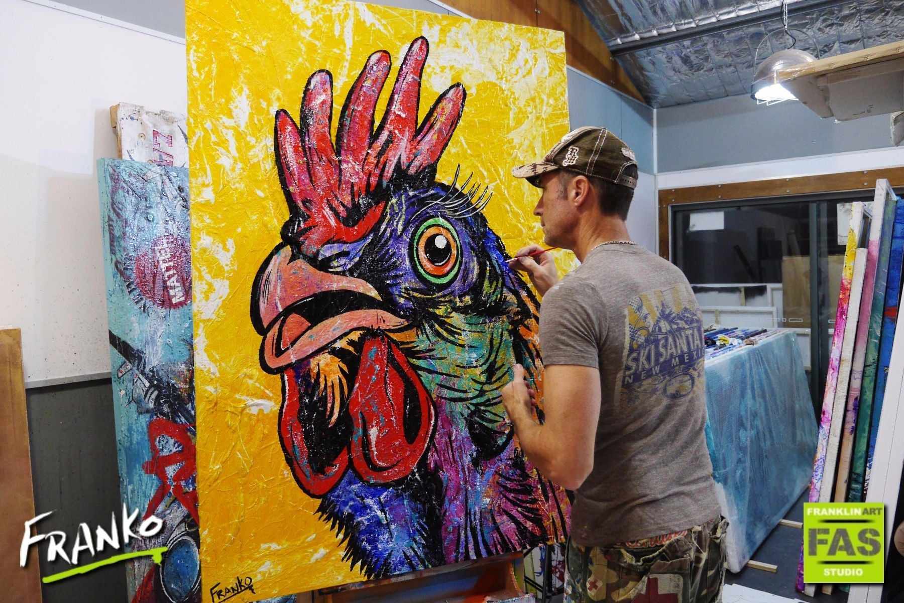 Cock On Yellow 140cm x 100cm Rooster Pop Art Painting (SOLD)-urban pop-Franko-[franko_art]-[beautiful_Art]-[The_Block]-Franklin Art Studio