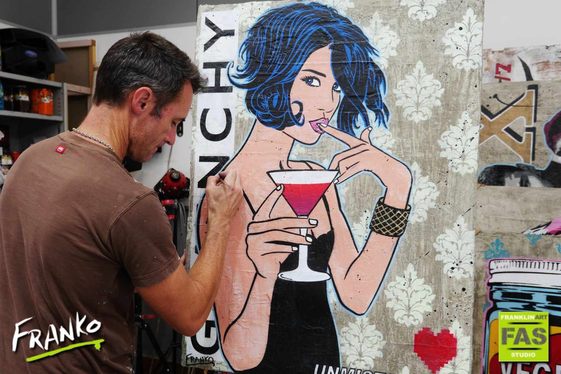 Cocktails And ? 75cm x 100cm Cocktail Woman Pop Art Painting (SOLD)-concrete-[Franko Artist]-[Gold Coast]-[Brisbane]-[Huge]-Franklin Art Studio