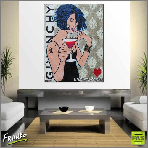 Cocktails And ? 75cm x 100cm Cocktail Woman Pop Art Painting (SOLD)-concrete-Franko-[huge]-[Australian]-[best Selling]-Franklin Art Studio