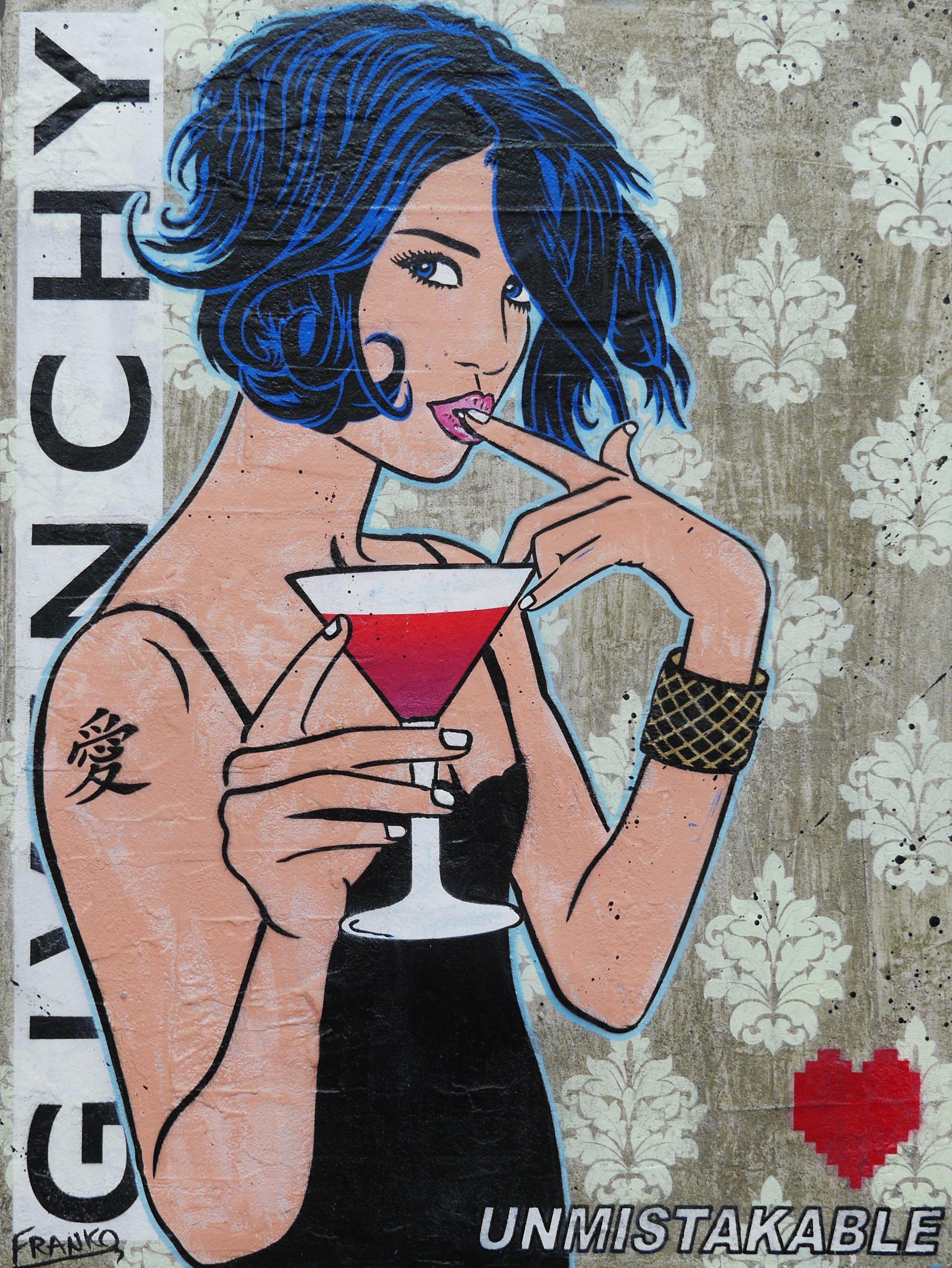 Cocktails And ? 75cm x 100cm Cocktail Woman Pop Art Painting (SOLD)-concrete-[Franko ]-[Gallery]-[popular]-[Australia]-Franklin Art Studio