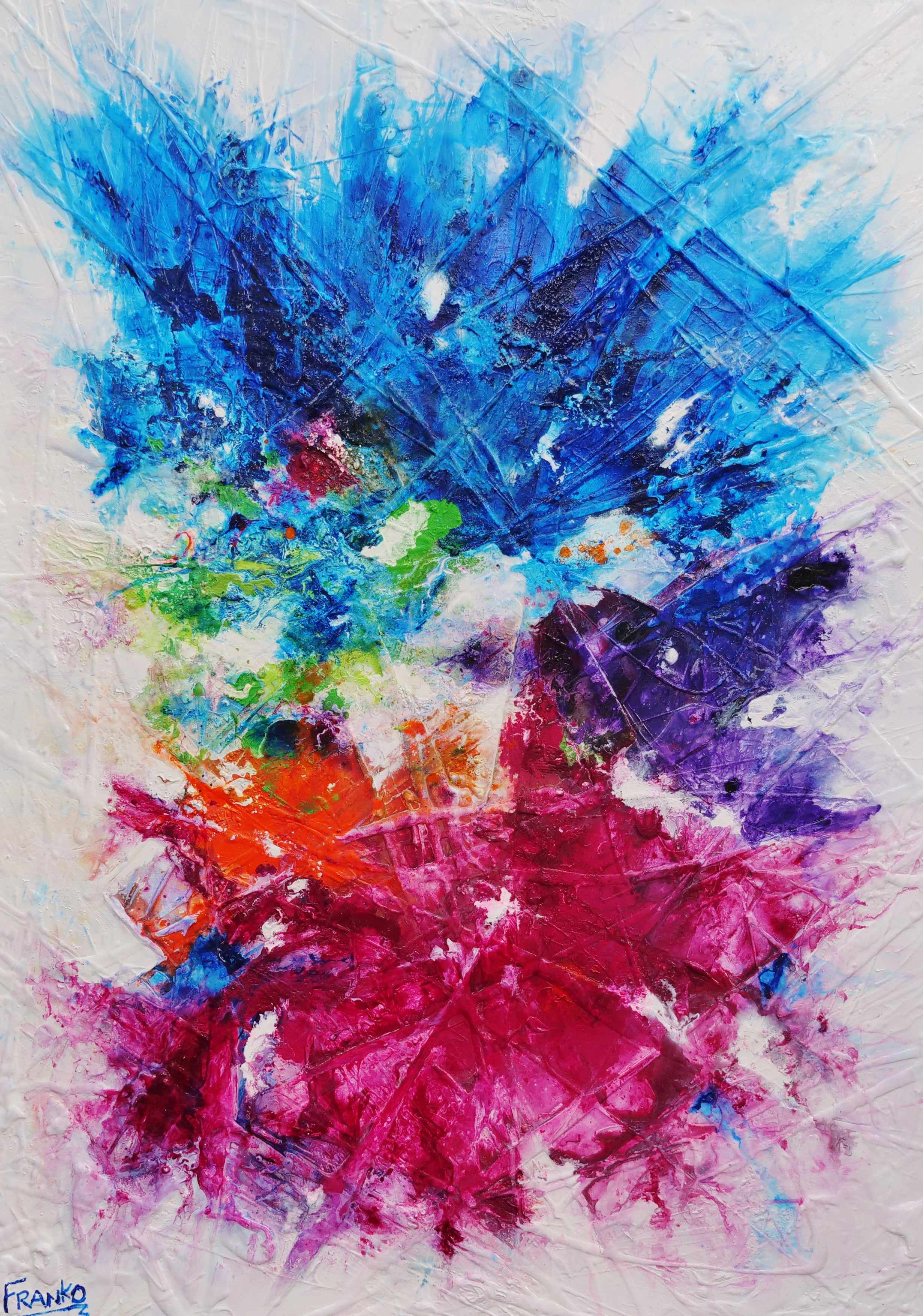 Colour Bomb 140cm x 100cm Colourful Textured Abstract Painting (SOLD)-Abstract-Franko-[Franko]-[Australia_Art]-[Art_Lovers_Australia]-Franklin Art Studio