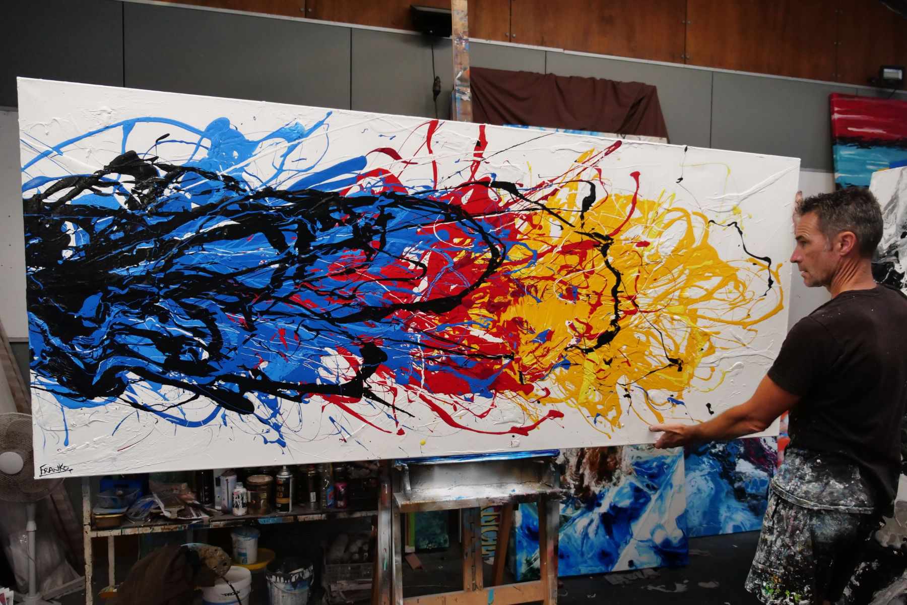 Colour Crash 240cm x 100cm Colourful Textured Abstract Painting-Abstract-Franko-[franko_artist]-[Art]-[interior_design]-Franklin Art Studio