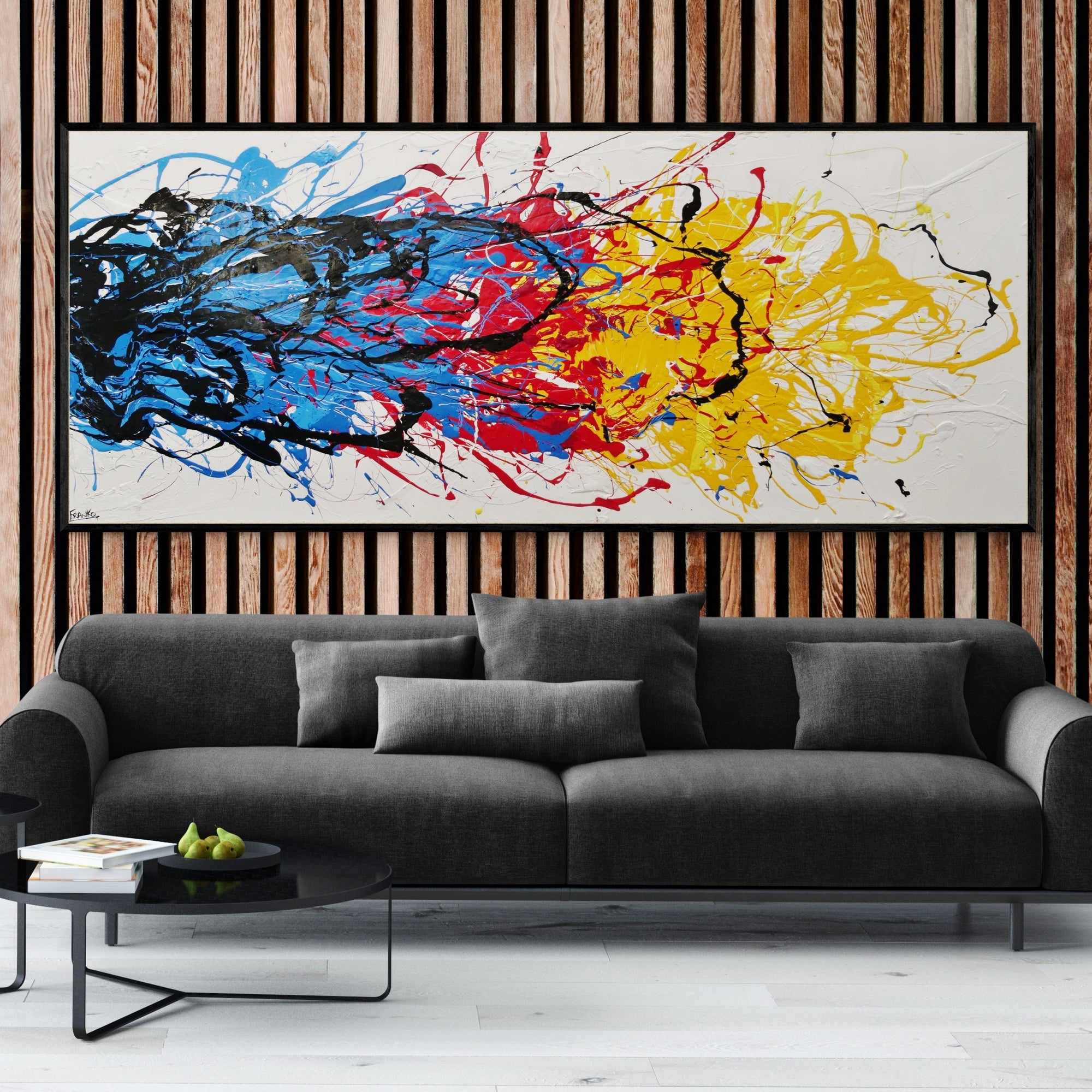 Colour Crash 240cm x 100cm Colourful Textured Abstract Painting-Abstract-Franko-[franko_art]-[beautiful_Art]-[The_Block]-Franklin Art Studio