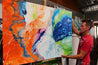 Colour Divide 140cm x 100cm Orange Lime Magenta White Textured Abstract Painting (SOLD)-Abstract-[Franko Artist]-[Gold Coast]-[Brisbane]-[Huge]-Franklin Art Studio