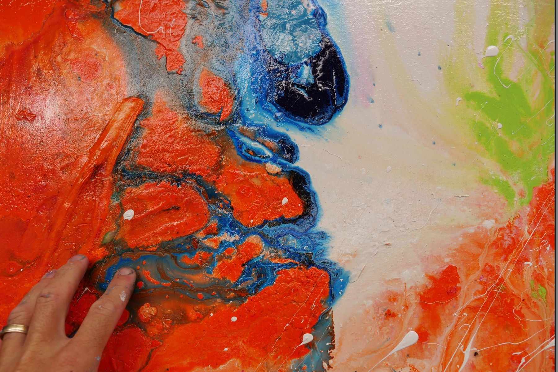 Colour Divide 140cm x 100cm Orange Lime Magenta White Textured Abstract Painting (SOLD)-Abstract-[Franko]-[Artist]-[Australia]-[Painting]-Franklin Art Studio