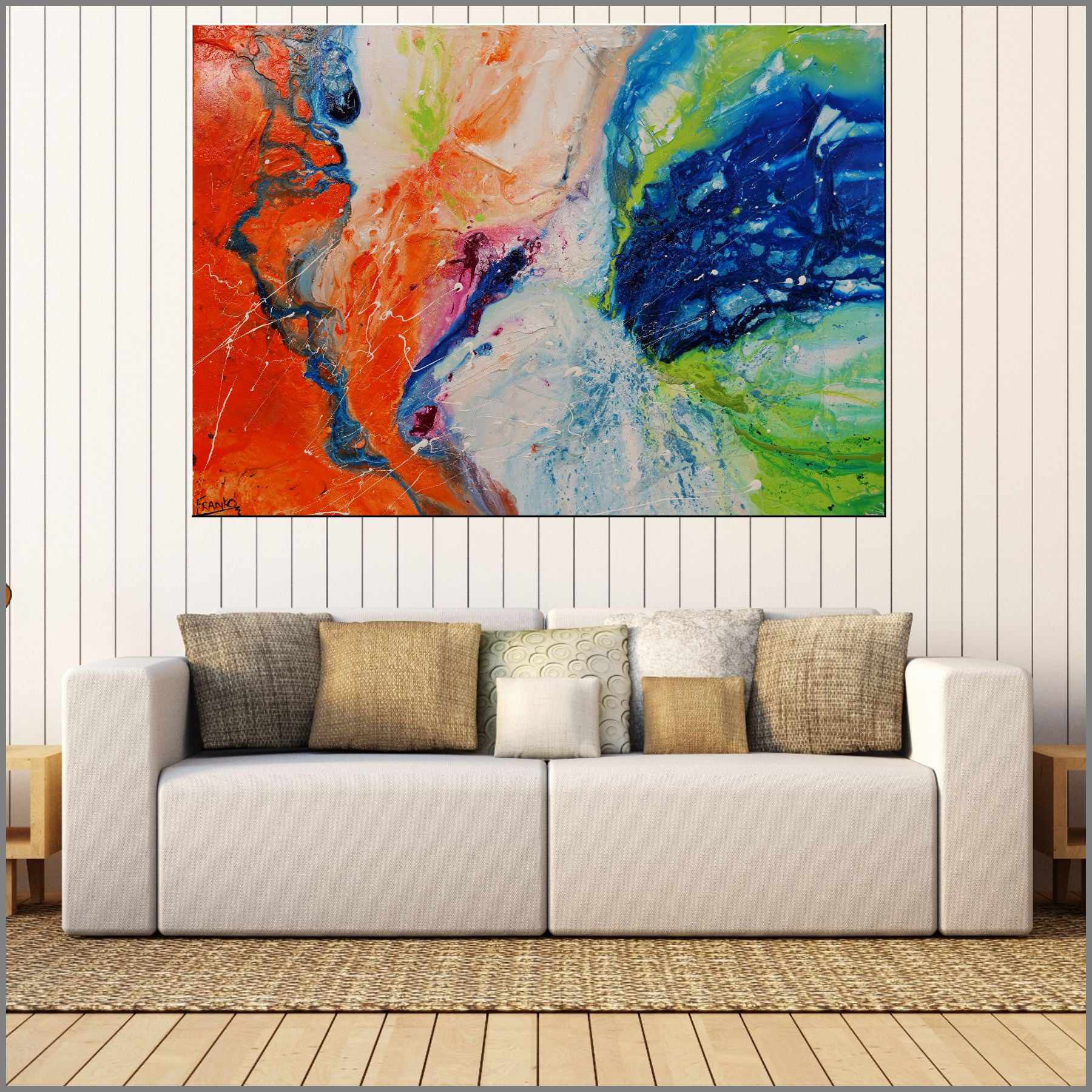 Colour Divide 140cm x 100cm Orange Lime Magenta White Textured Abstract Painting (SOLD)-Abstract-Franko-[huge]-[Australian]-[best Selling]-Franklin Art Studio