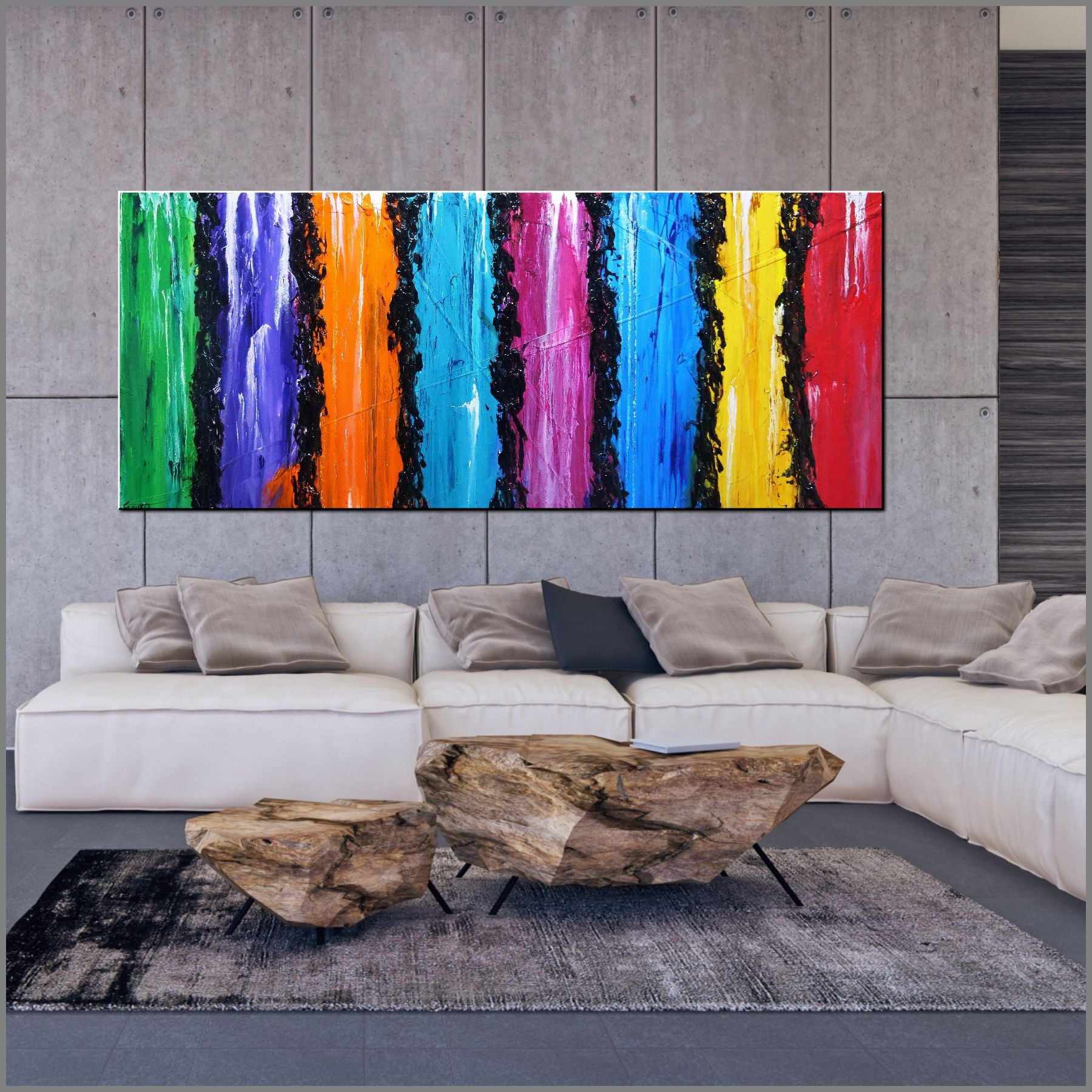 Colour Form 240cm x 100cm Colourful Textured Abstract Painting (SOLD)-Abstract-Franko-[Franko]-[huge_art]-[Australia]-Franklin Art Studio