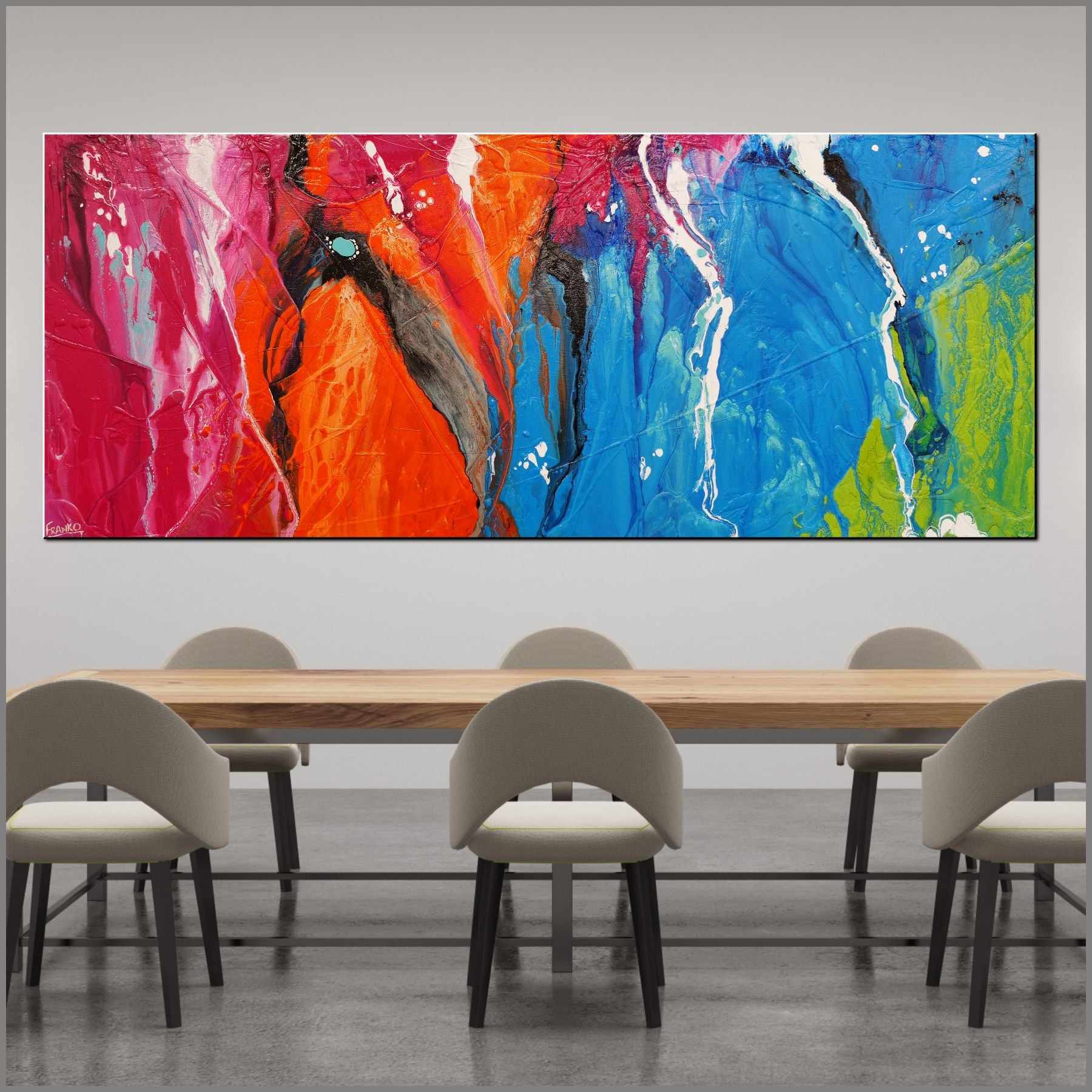 Coloured Mechanics 200cm x 80cm Colourful Textured Abstract Painting (SOLD)-Abstract-Franko-[Franko]-[huge_art]-[Australia]-Franklin Art Studio