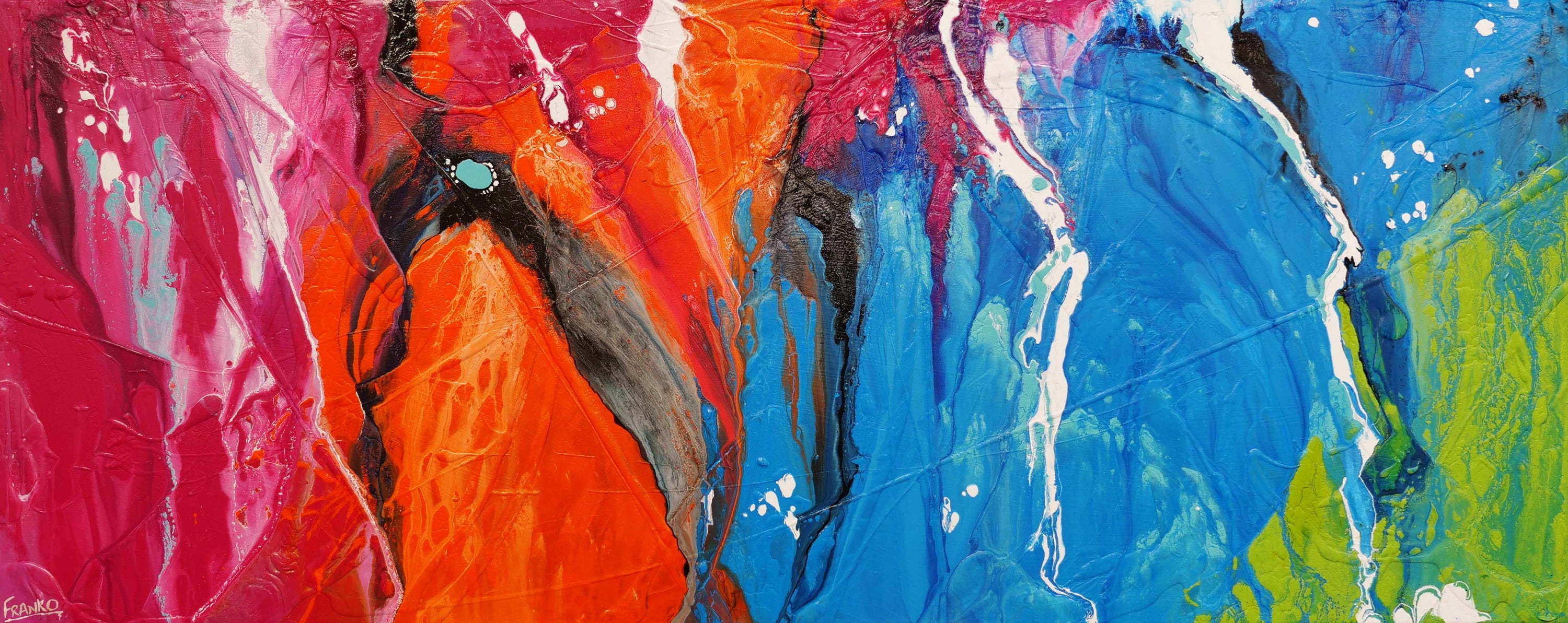 Coloured Mechanics 200cm x 80cm Colourful Textured Abstract Painting (SOLD)-Abstract-Franko-[Franko]-[Australia_Art]-[Art_Lovers_Australia]-Franklin Art Studio