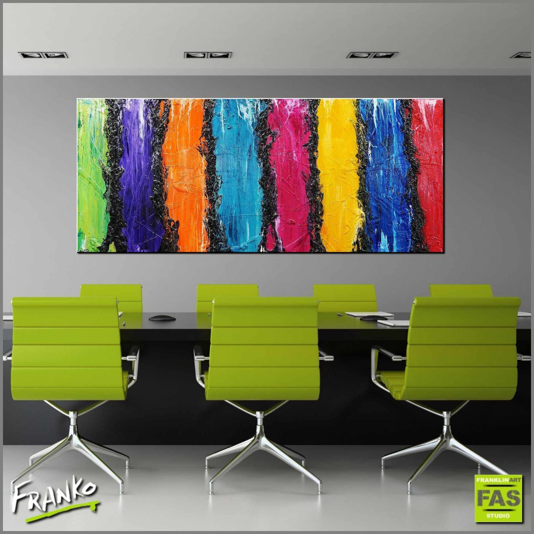 Coloured Squared 240cm x 100cm Colourful Abstract Painting (SOLD)-Abstract-Franko-[Franko]-[huge_art]-[Australia]-Franklin Art Studio