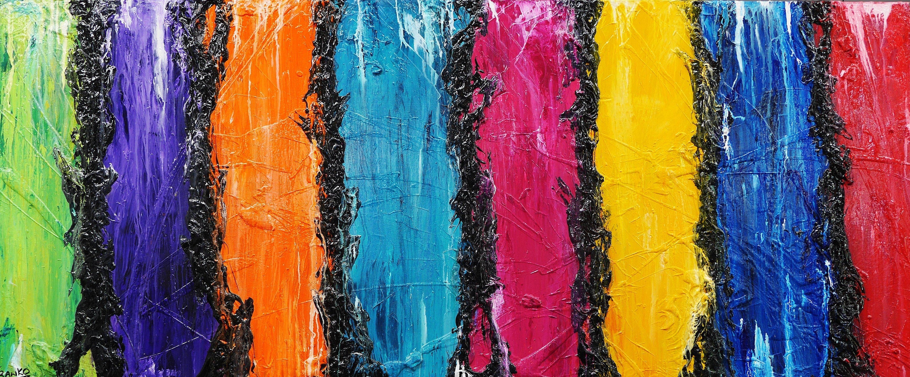 Coloured Squared 240cm x 100cm Colourful Abstract Painting (SOLD)-Abstract-Franko-[Franko]-[Australia_Art]-[Art_Lovers_Australia]-Franklin Art Studio