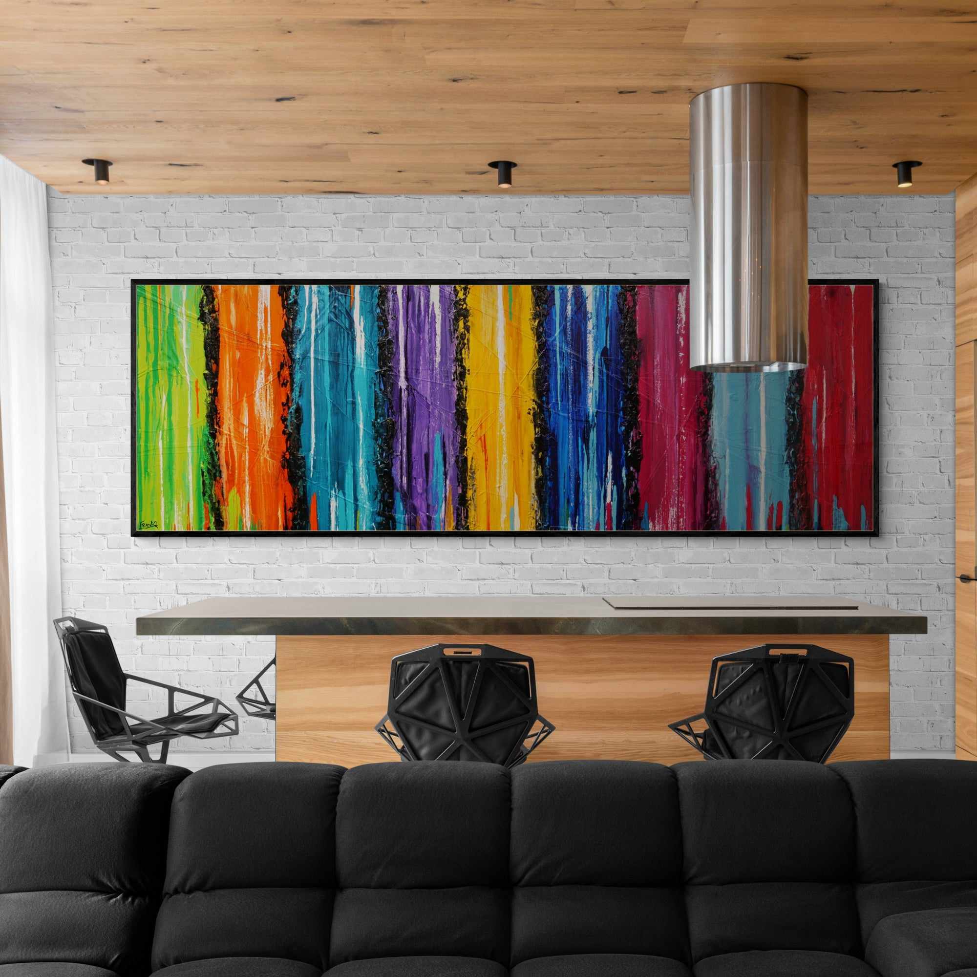 Colourtech 295cm x 100cm Colourful Textured Abstract Painting-Abstract-Franko-[franko_art]-[beautiful_Art]-[The_Block]-Franklin Art Studio