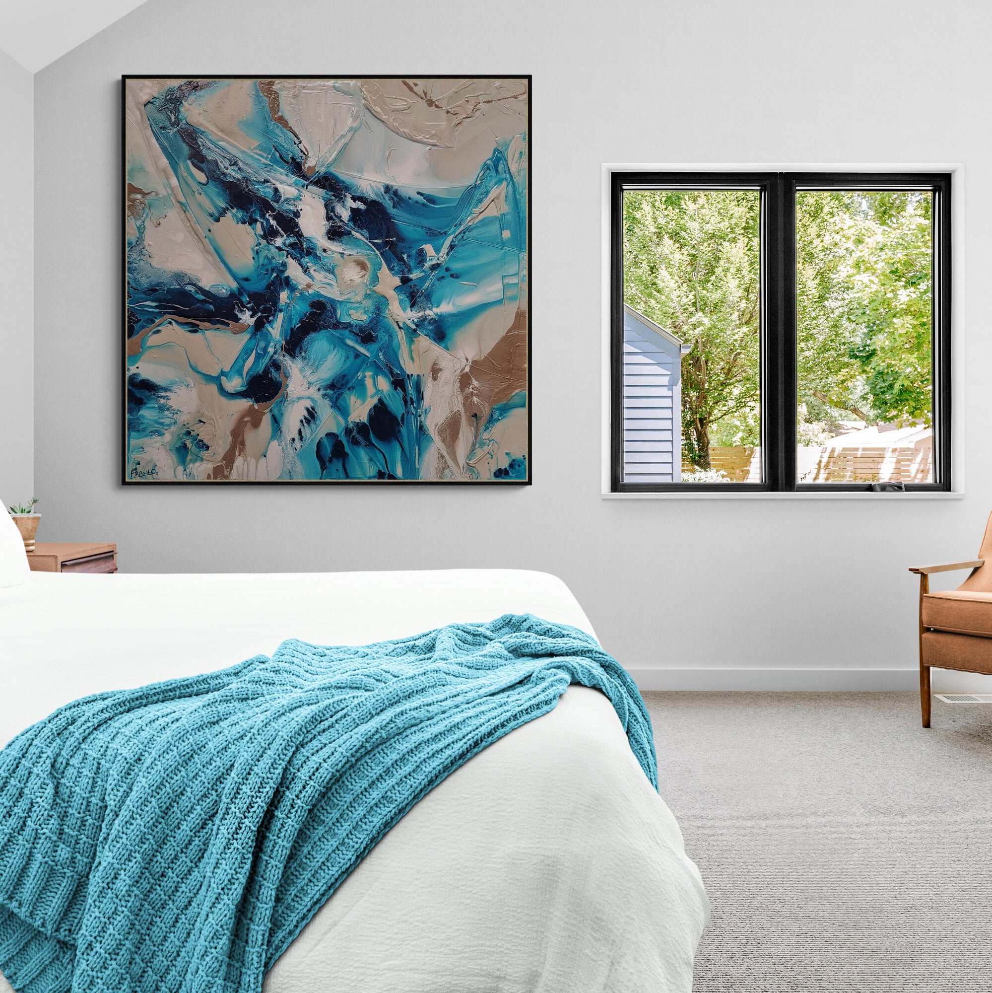Southern Sugar 120cm x 120cm Turquoise Cream White Textured Abstract Painting