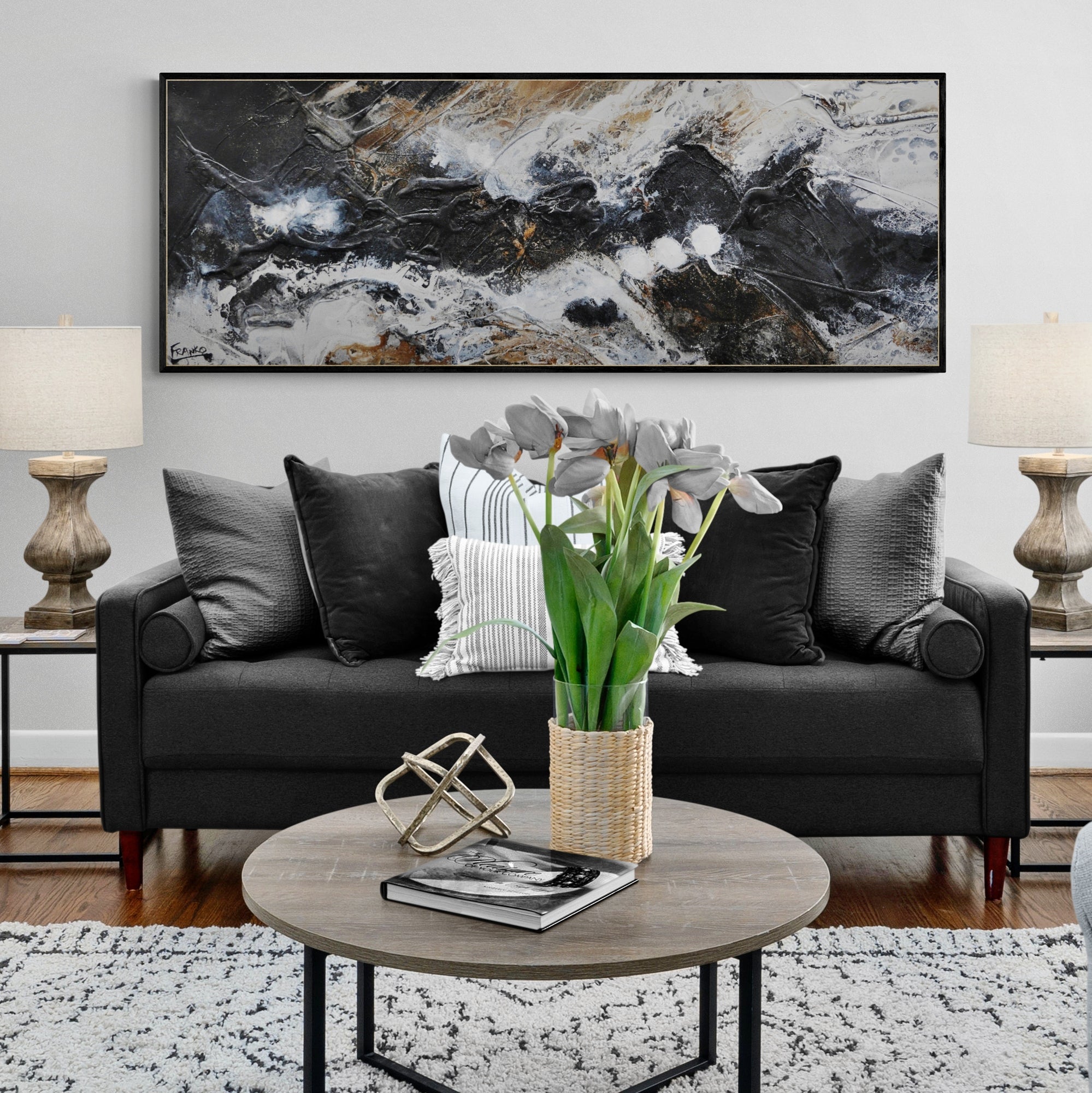 Distant Blaq 160cm x 60cm Black Rust Textured Abstract Painting (SOLD)-Abstract-Franko-[huge]-[Australian]-[best Selling]-Franklin Art Studio