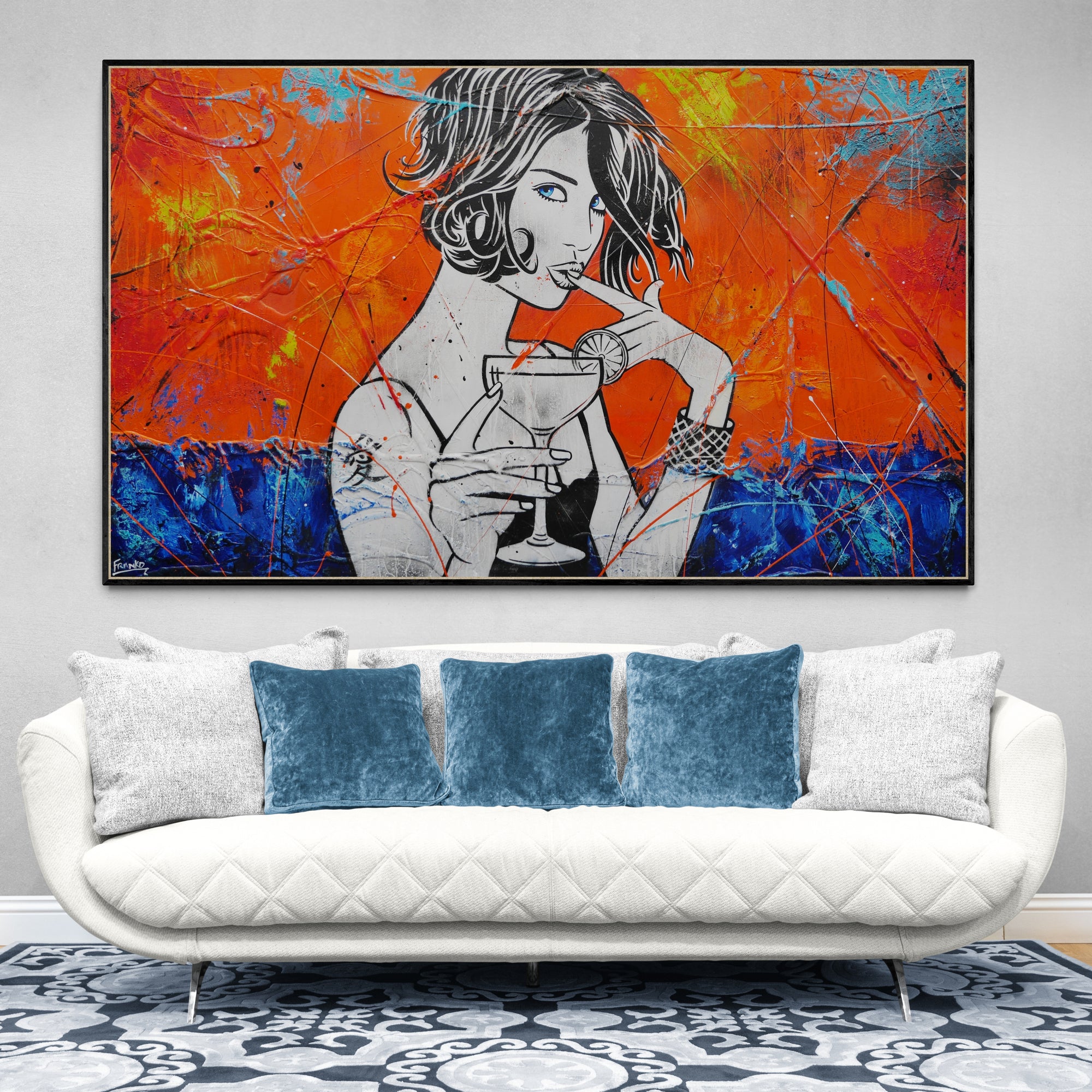 Blue Eyed Cocktails 200cm x 120cm Cocktail Girl Textured Urban Pop Art Painting (SOLD)