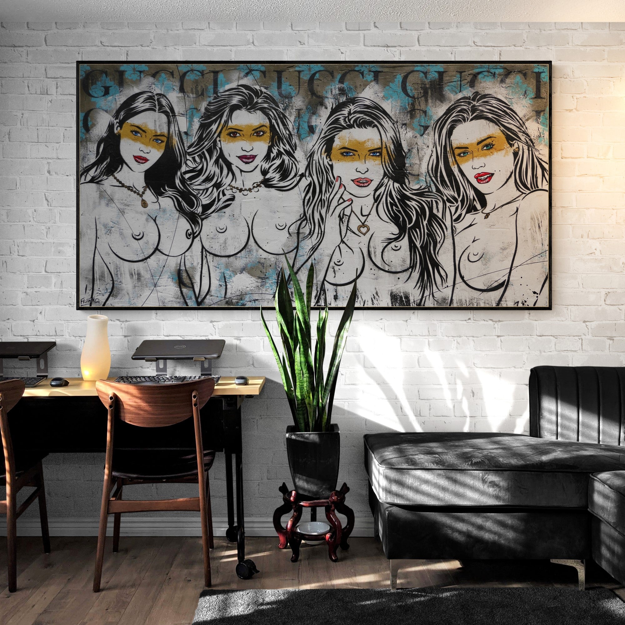Parading Four 190cm x 100cm Sexy Nude Industrial Concrete Urban Pop Art Painting (SOLD RHYS)-concrete-Franko-[huge]-[Australian]-[best Selling]-Franklin Art Studio