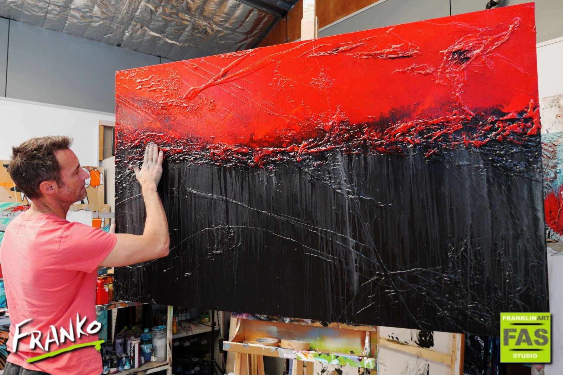 Constantly Red 160cm x 100cm Red Black Textured Abstract Painting (SOLD)-Abstract-Franko-[franko_artist]-[Art]-[interior_design]-Franklin Art Studio