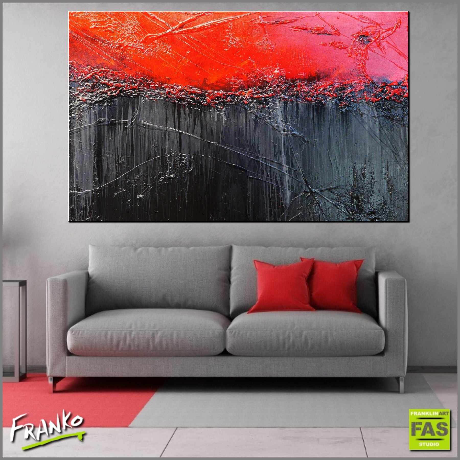 Constantly Red 160cm x 100cm Red Black Textured Abstract Painting (SOLD)-Abstract-Franko-[Franko]-[huge_art]-[Australia]-Franklin Art Studio
