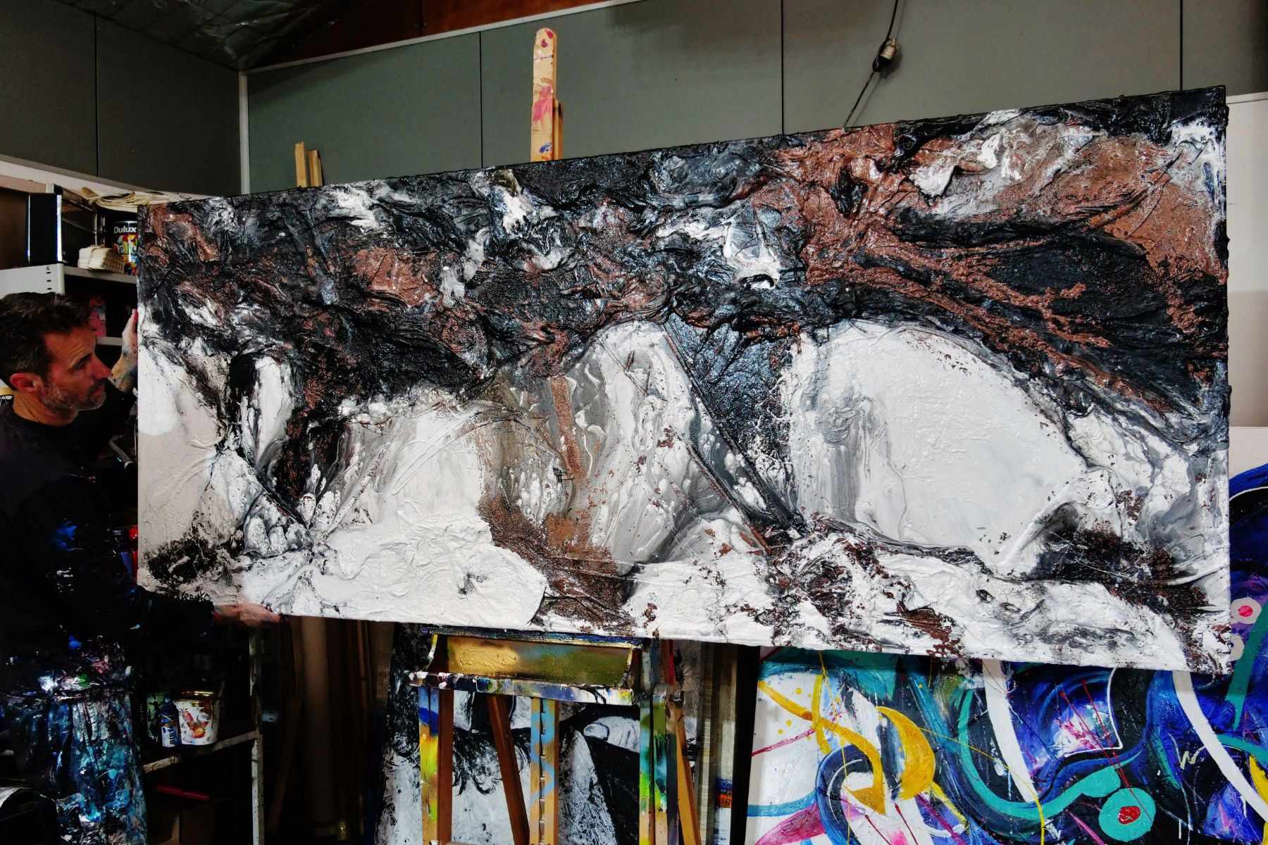Copper Intent 240cm x 100cm Copper Black White Textured Abstract Painting (SOLD)-Abstract-[Franko Artist]-[Gold Coast]-[Brisbane]-[Huge]-Franklin Art Studio