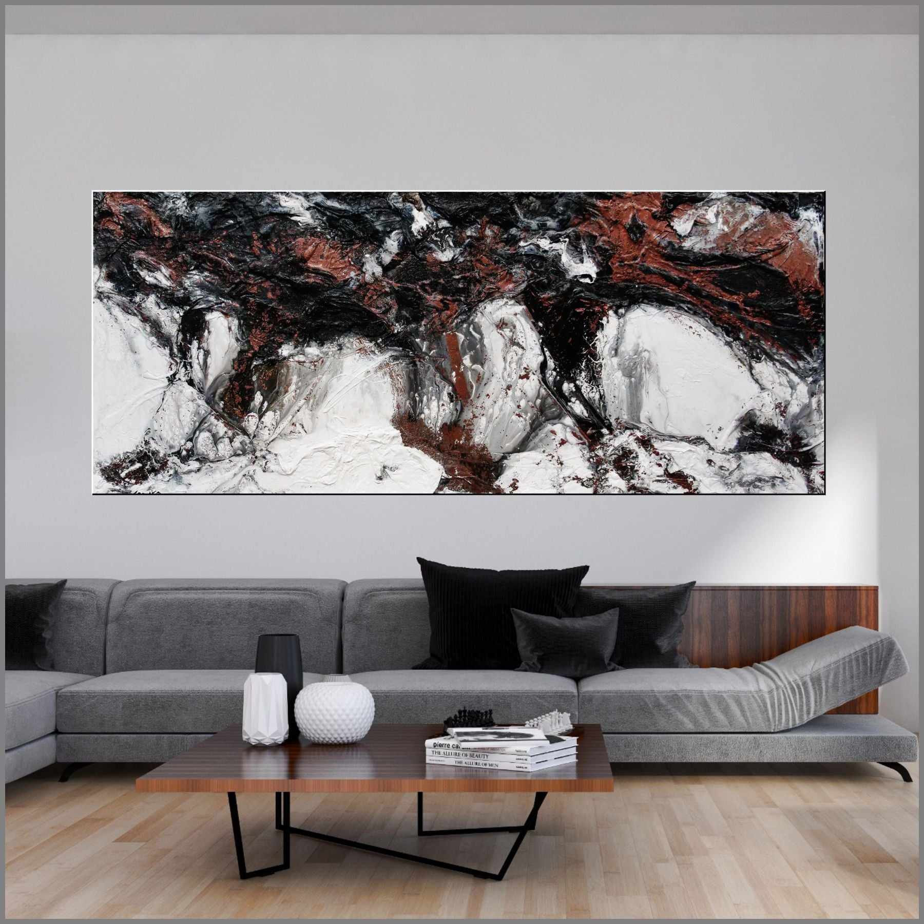Copper Intent 240cm x 100cm Copper Black White Textured Abstract Painting (SOLD)-Abstract-Franko-[huge]-[Australian]-[best Selling]-Franklin Art Studio