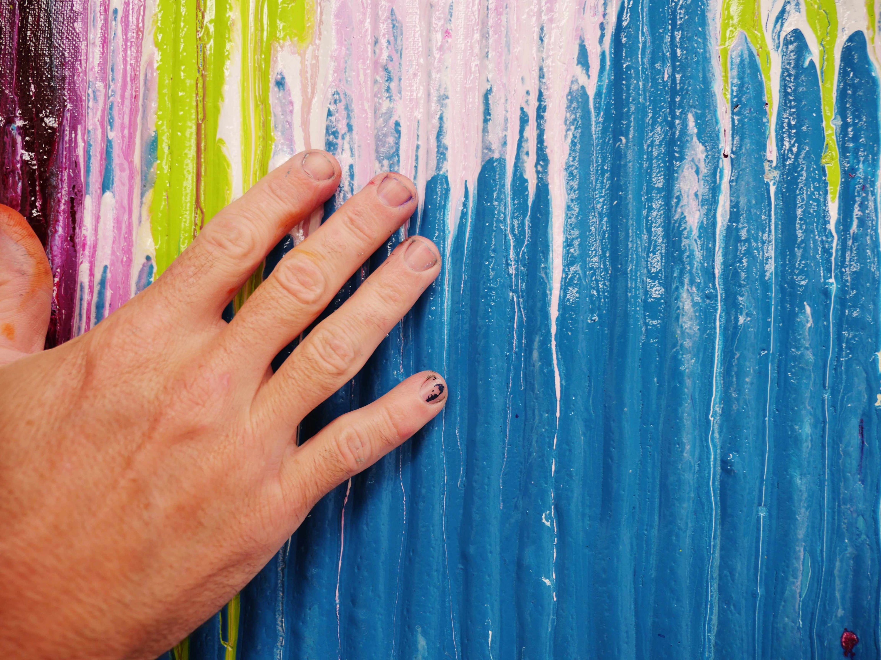 Corrugated Teal 190cm x 100cm Teal Abstract Painting