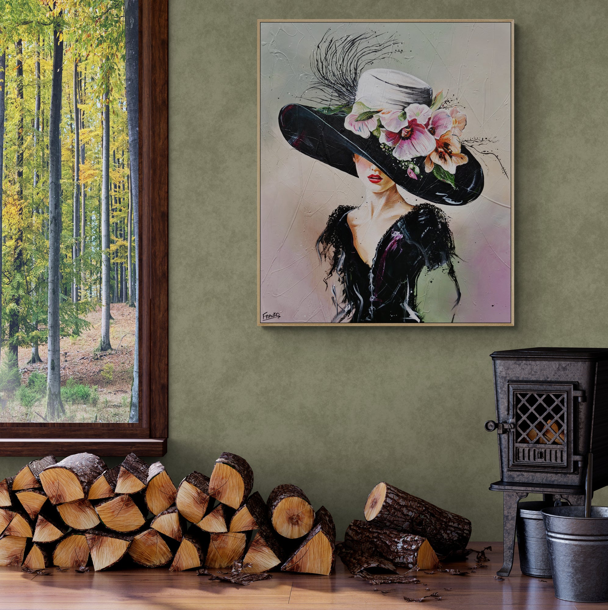 Margot 120cm x 100cm Flower Hat Abstract Elegance Textured Painting (SOLD)-people-[Franko Artist]-[Australia]-[Huge Artwork]-[collectable]-Franklin Art Studio