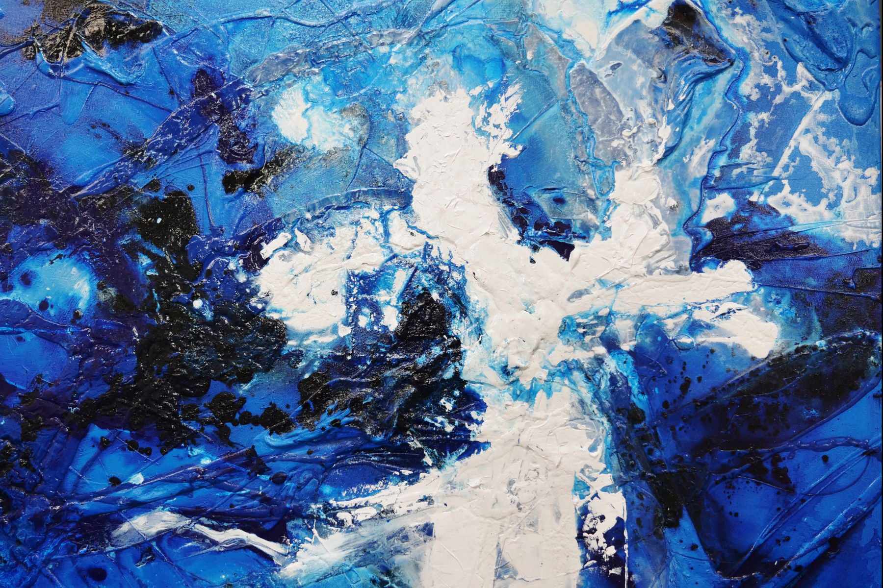 Cracker Jack Blue 240cm x 100cm Blue White Textured Abstract Painting (SOLD)