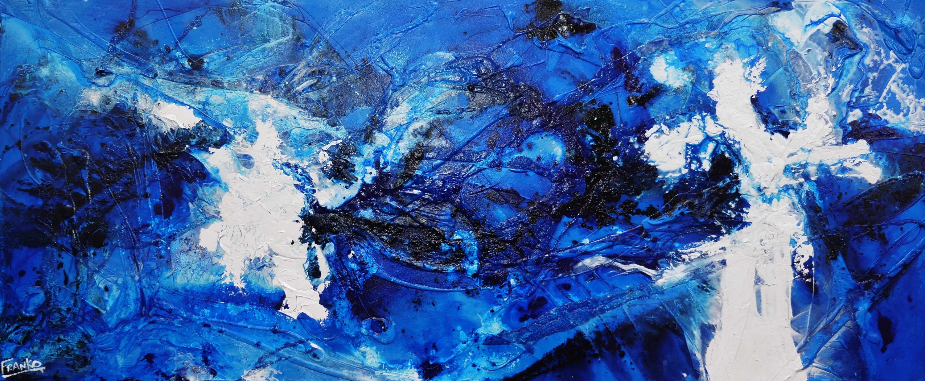 Cracker Jack Blue 240cm x 100cm Blue White Textured Abstract Painting (SOLD)-Abstract-[Franko ]-[Gallery]-[popular]-[Australia]-Franklin Art Studio
