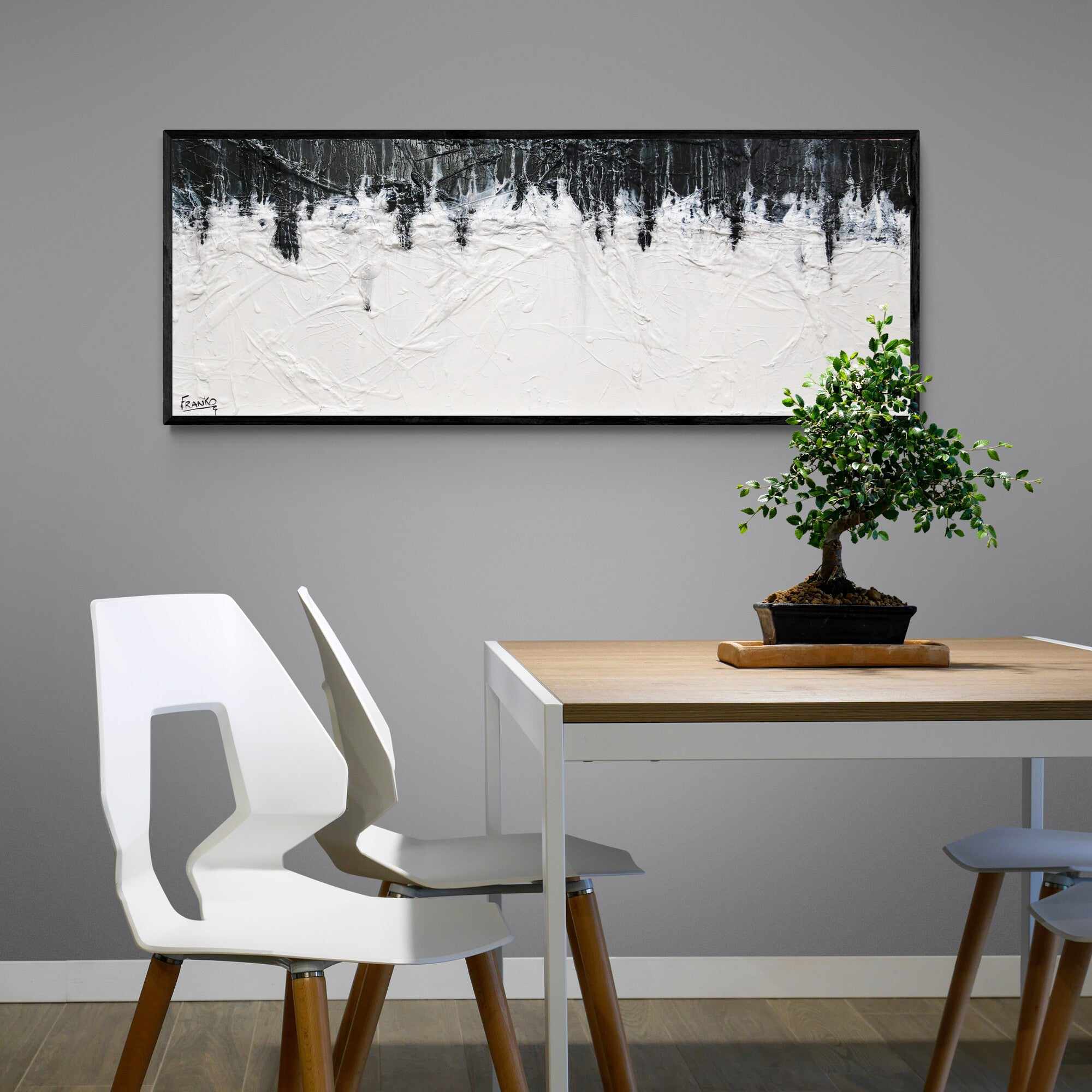 Crackling Jellyfish 160cm x 60cm Black White Textured Abstract Painting (SOLD)-Abstract-[Franko Artist]-[Gold Coast]-[Brisbane]-[Huge]-Franklin Art Studio