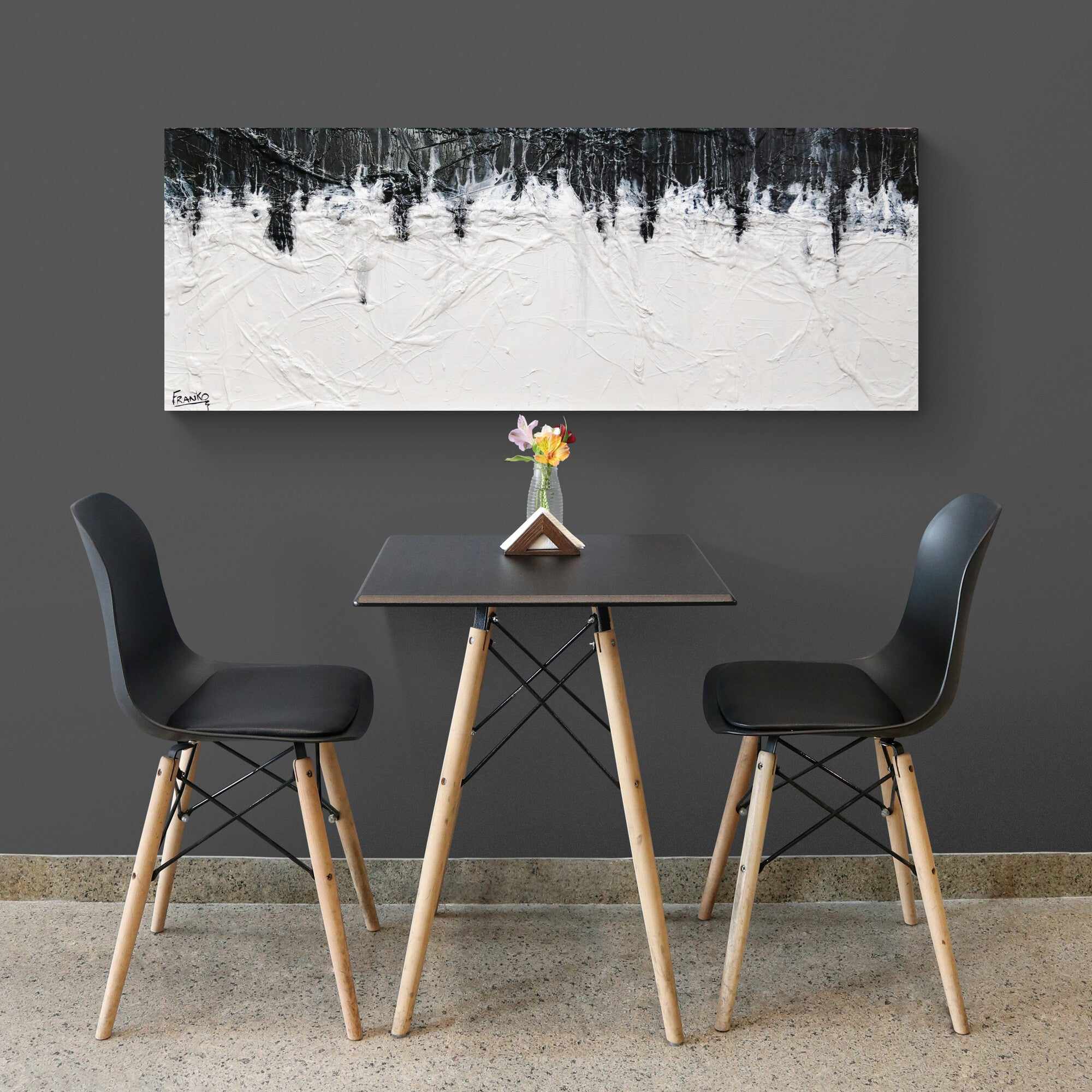 Crackling Jellyfish 160cm x 60cm Black White Textured Abstract Painting (SOLD)-Abstract-[Franko Artist]-[Cheryl]-[Wendy]-[Gabriela]-Franklin Art Studio