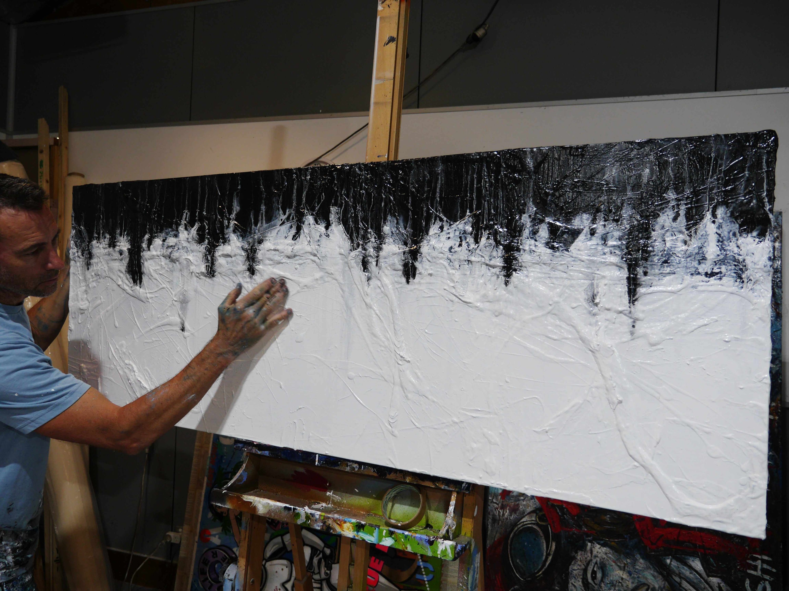 Crackling Jellyfish 160cm x 60cm Black White Textured Abstract Painting (SOLD)
