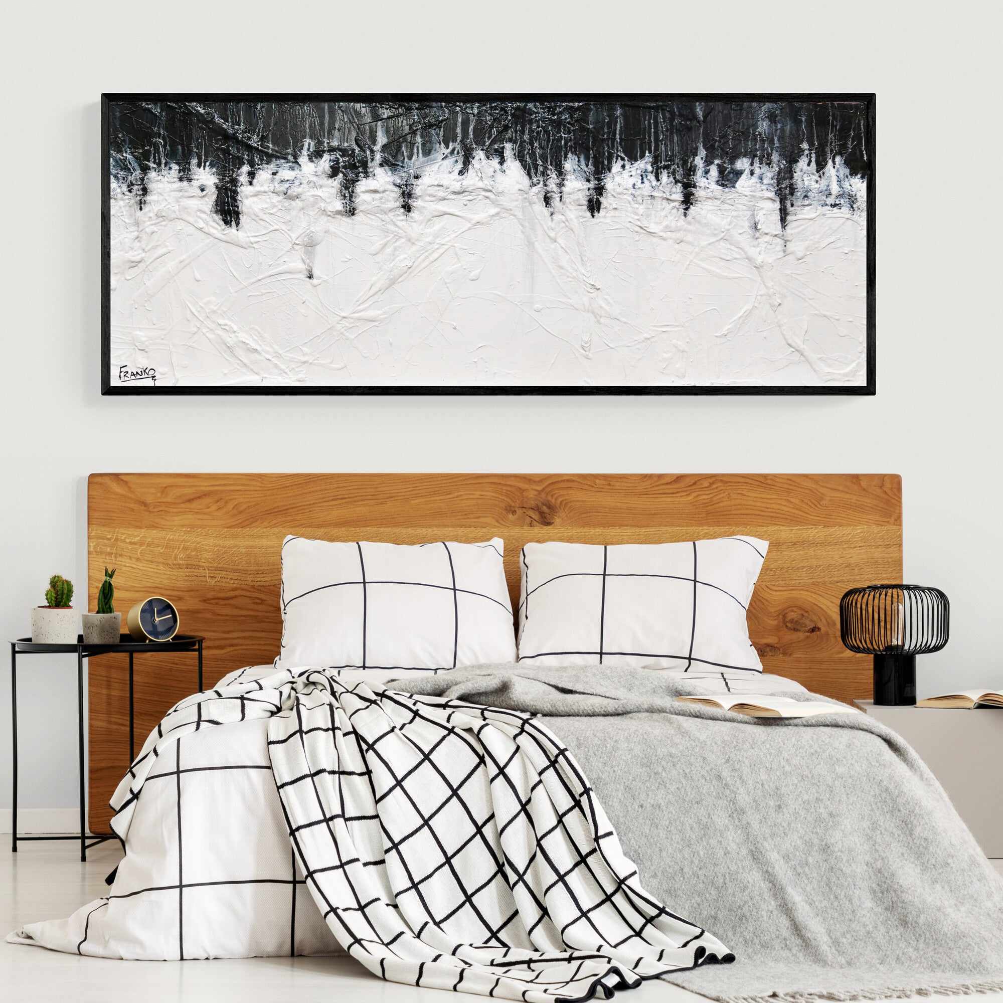Crackling Jellyfish 160cm x 60cm Black White Textured Abstract Painting (SOLD)-Abstract-Franko-[huge]-[Australian]-[best Selling]-Franklin Art Studio