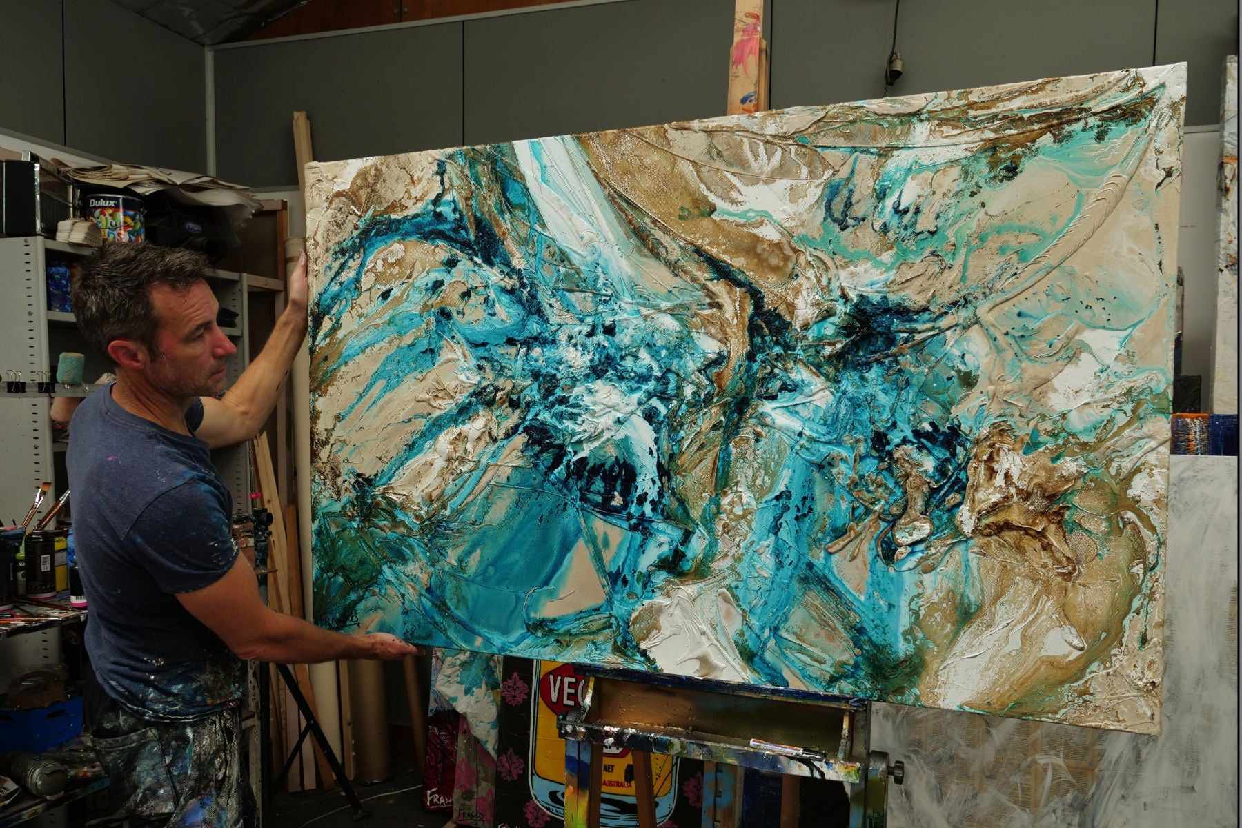 Creamed Honey 160cm x 100cm Green Brown Textured Abstract Painting (SOLD)-Abstract-[Franko Artist]-[Gold Coast]-[Brisbane]-[Huge]-Franklin Art Studio