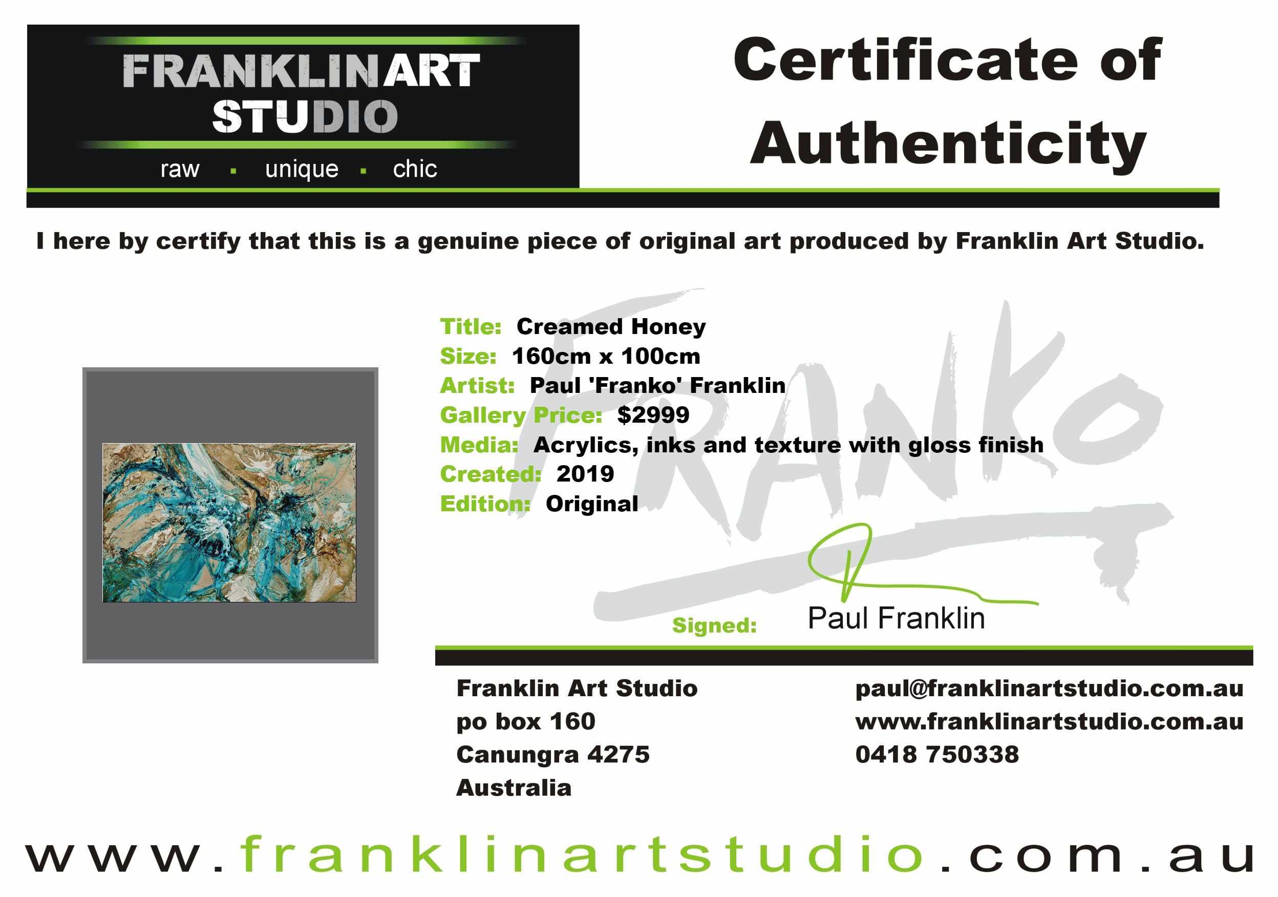 Creamed Honey 160cm x 100cm Green Brown Textured Abstract Painting (SOLD)-Abstract-Franko-[franko_art]-[beautiful_Art]-[The_Block]-Franklin Art Studio