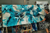 Creamed Honey Rush 270cm x 120cm Cream Teal Textured Abstract Painting-Abstract-[Franko Artist]-[The Block]-[Dream Homes]-[ideas]-Franklin Art Studio