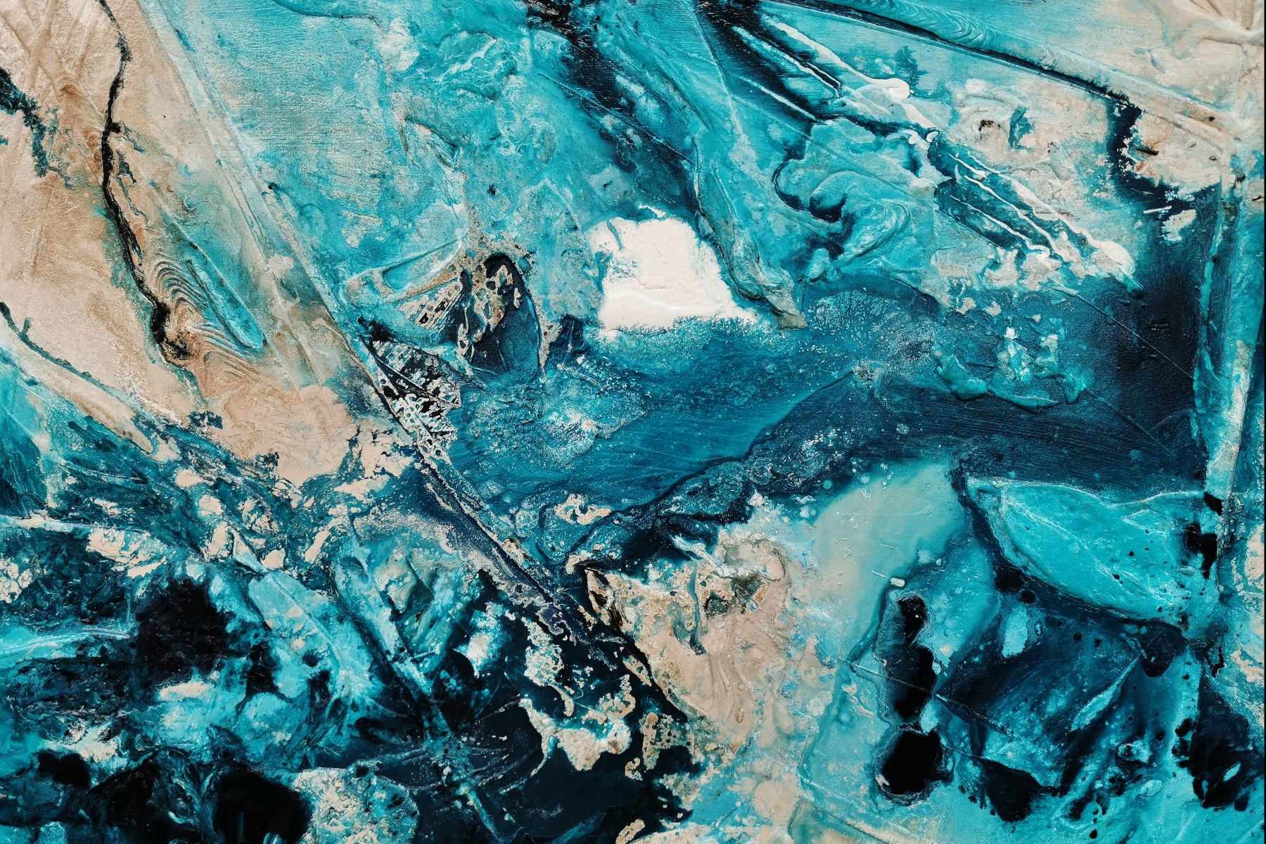 Creamed Honey Rush 270cm x 120cm Cream Teal Textured Abstract Painting