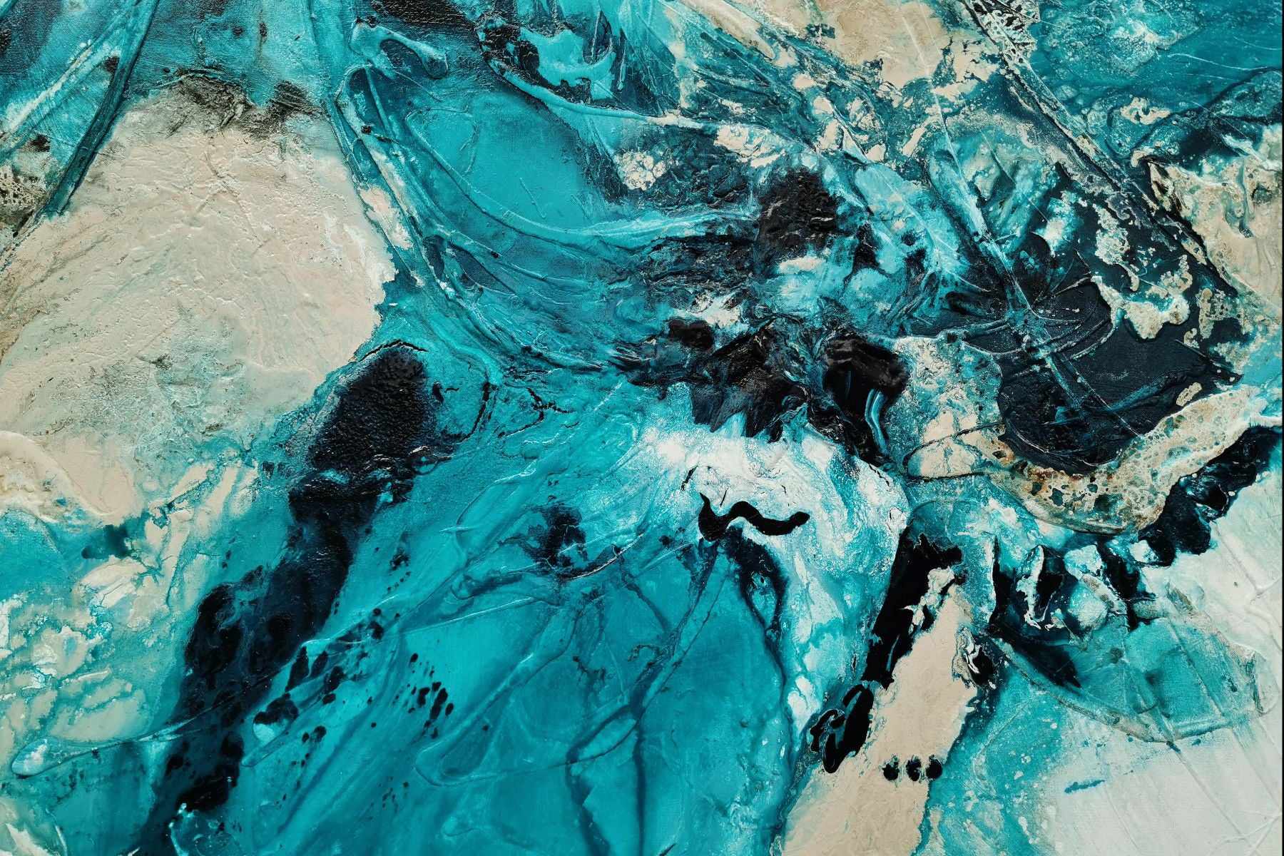 Creamed Honey Rush 270cm x 120cm Cream Teal Textured Abstract Painting