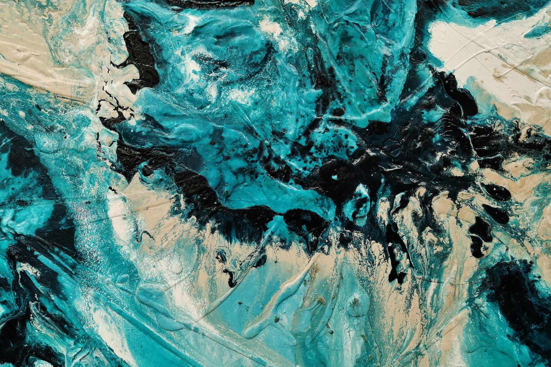 Creamed Honey Rush 270cm x 120cm Cream Teal Textured Abstract Painting