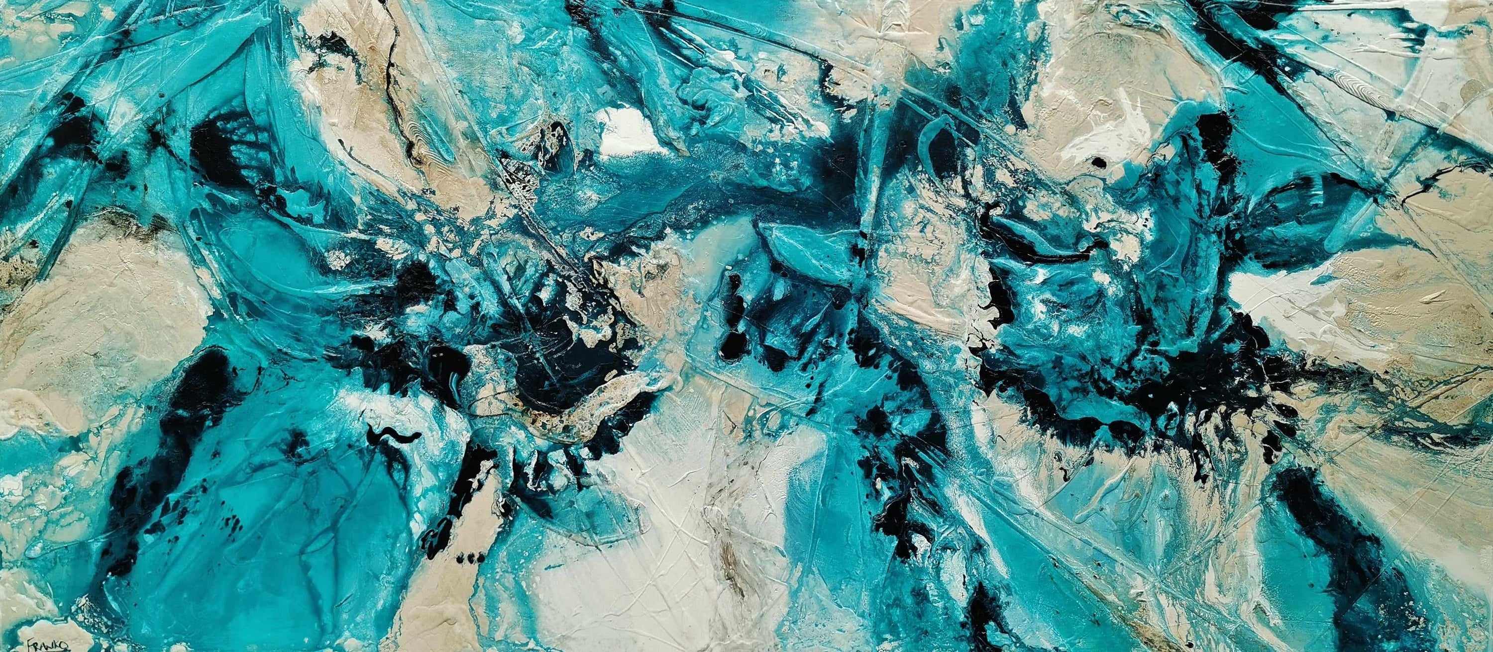 Creamed Honey Rush 270cm x 120cm Cream Teal Textured Abstract Painting-Abstract-[Franko]-[Australian Artist]-[Large]-[Popular]-Franklin Art Studio