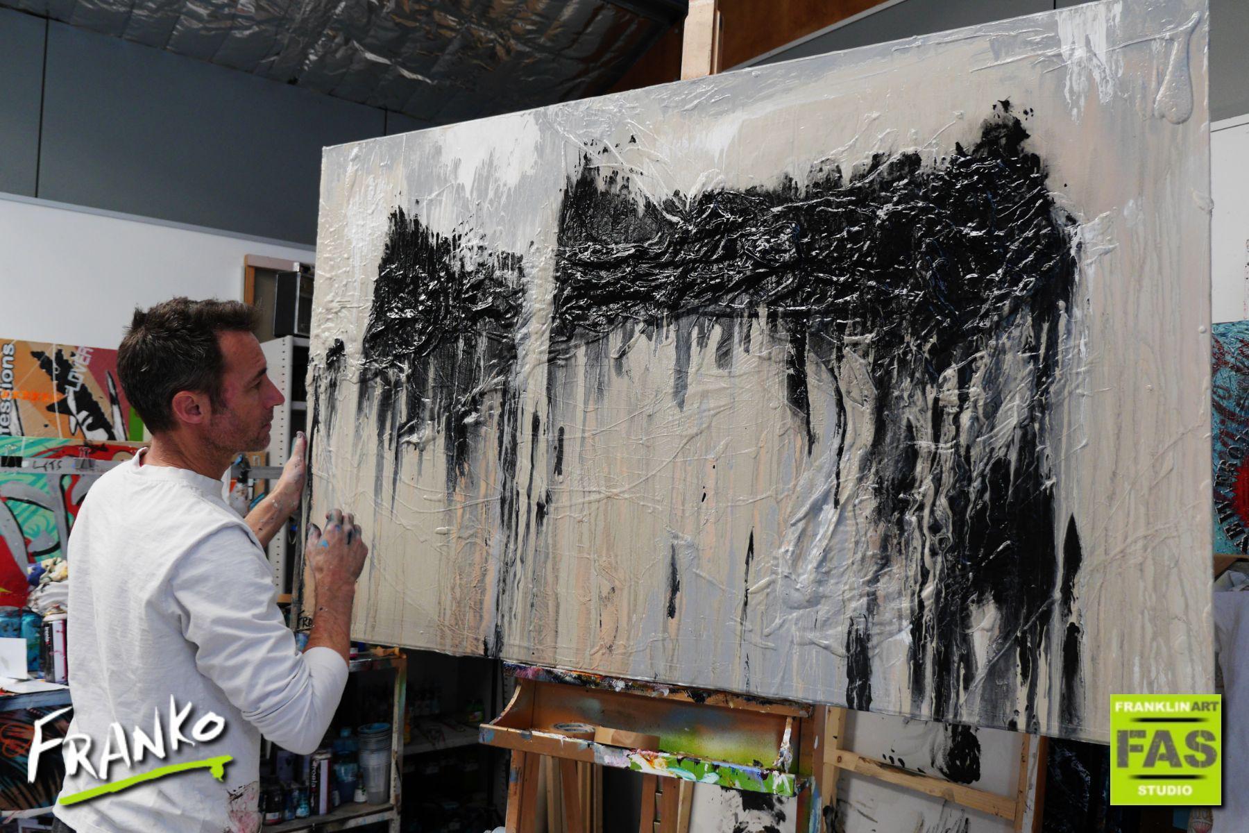 Creamy Grey 160cm x 100cm Grey Black Cream Textured Abstract Painting (SOLD)-Abstract-[Franko Artist]-[Gold Coast]-[Brisbane]-[Huge]-Franklin Art Studio