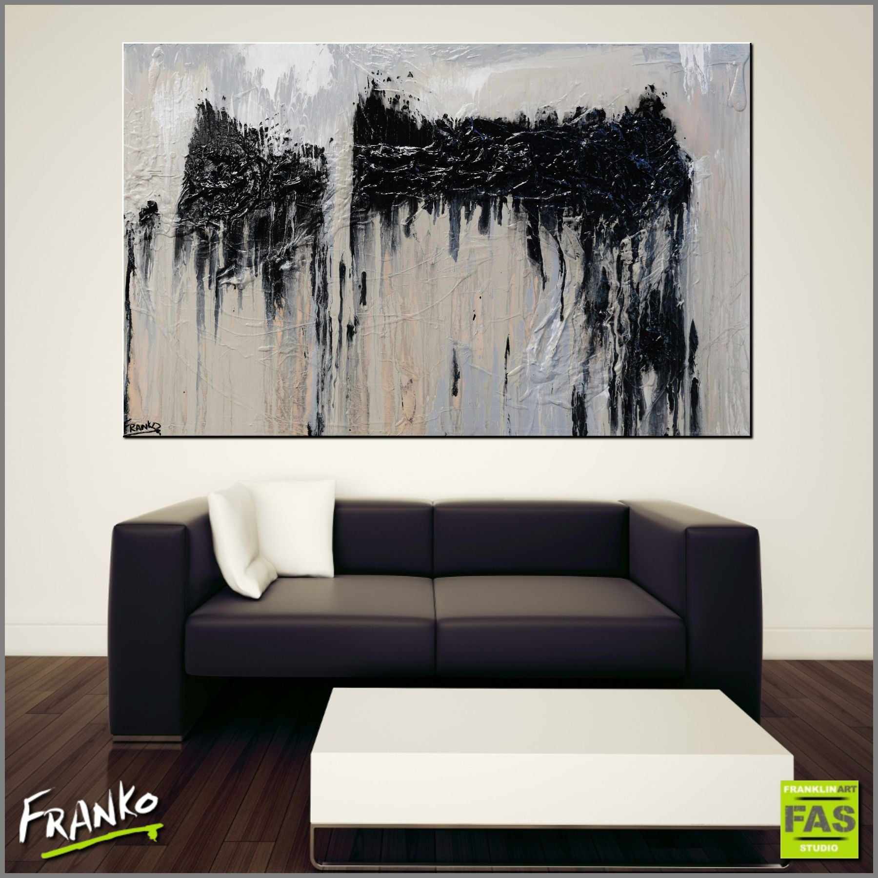 Creamy Grey 160cm x 100cm Grey Black Cream Textured Abstract Painting (SOLD)-Abstract-Franko-[huge]-[Australian]-[best Selling]-Franklin Art Studio