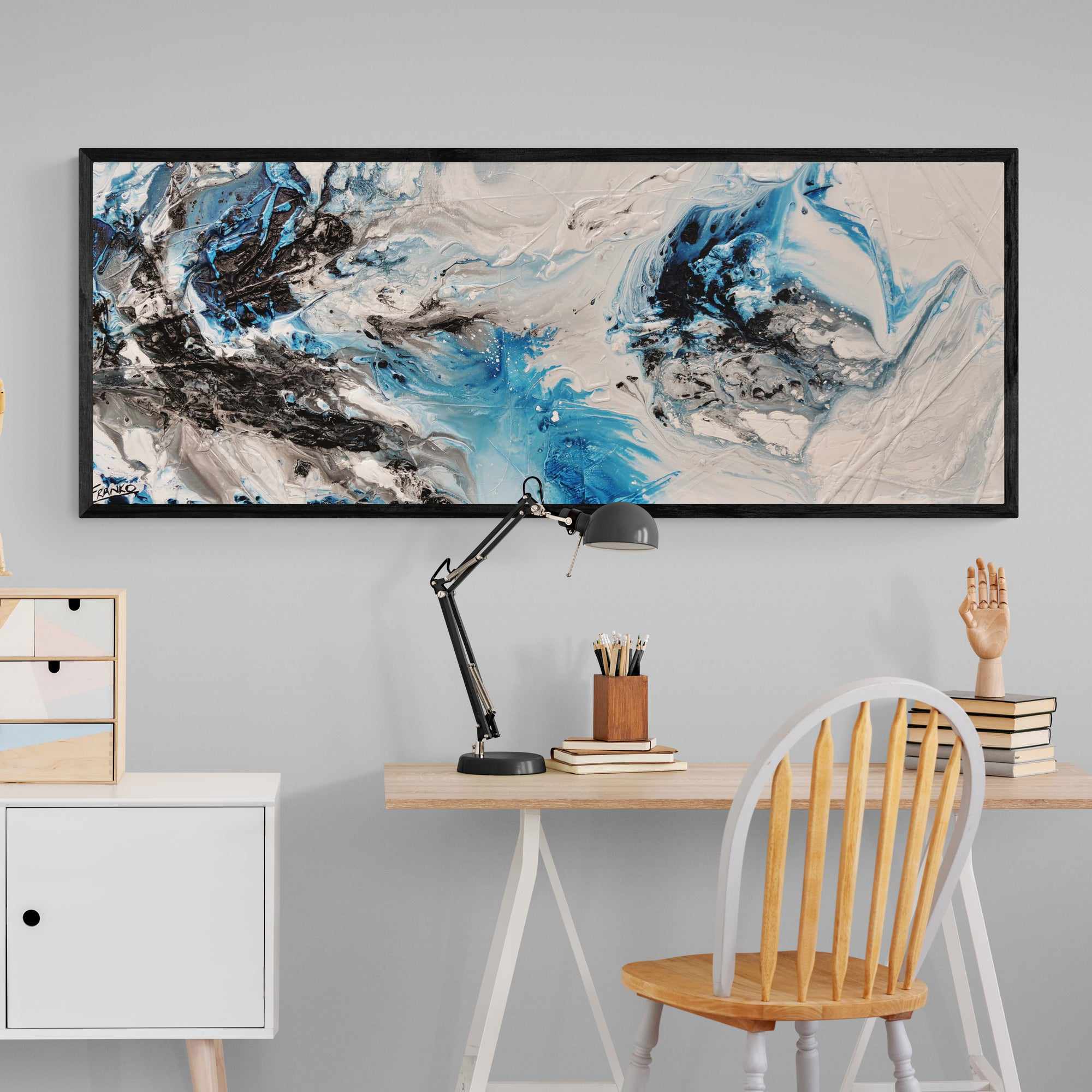 Crushed Midnight 160cm x 60cm Blue White Textured Abstract Painting (SOLD)-Abstract-Franko-[franko_artist]-[Art]-[interior_design]-Franklin Art Studio