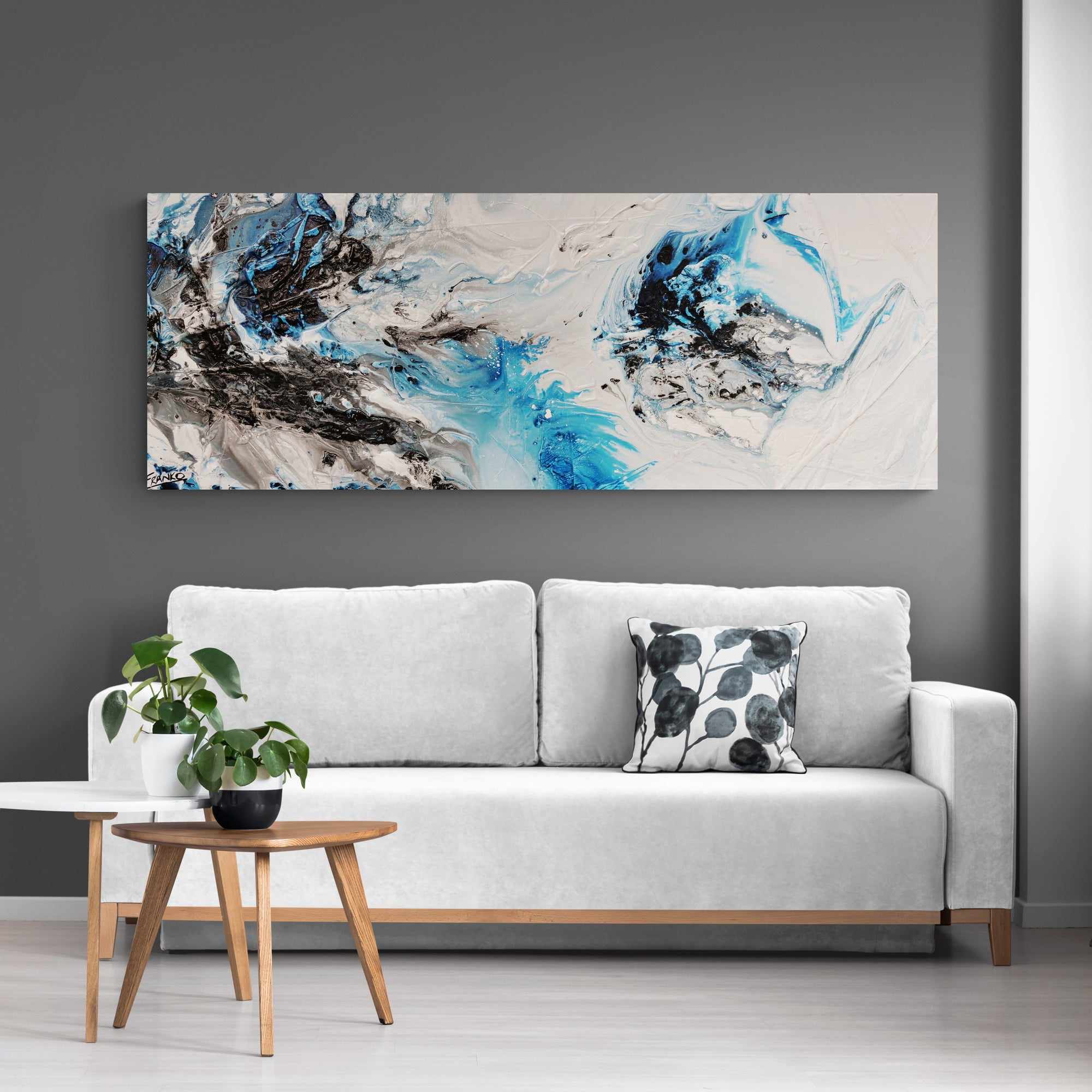 Crushed Midnight 160cm x 60cm Blue White Textured Abstract Painting (SOLD)-Abstract-[Franko]-[Artist]-[Australia]-[Painting]-Franklin Art Studio
