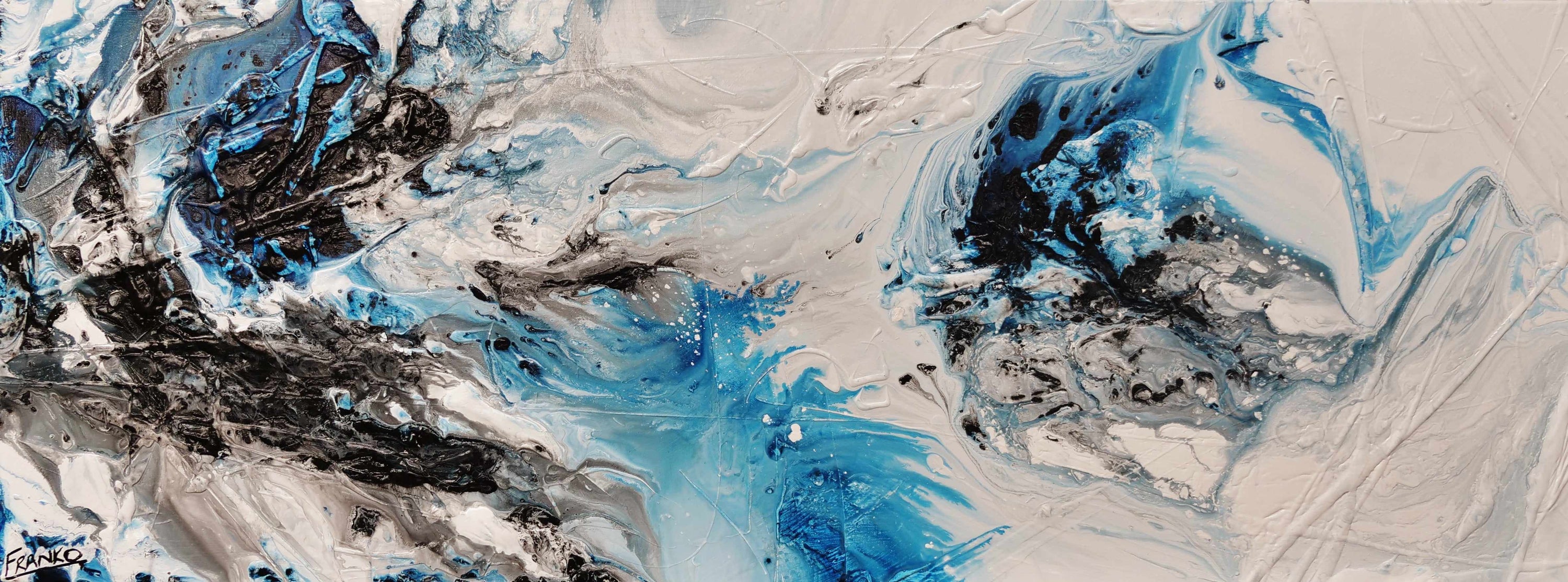 Crushed Midnight 160cm x 60cm Blue White Textured Abstract Painting (SOLD)-Abstract-Franko-[Franko]-[Australia_Art]-[Art_Lovers_Australia]-Franklin Art Studio