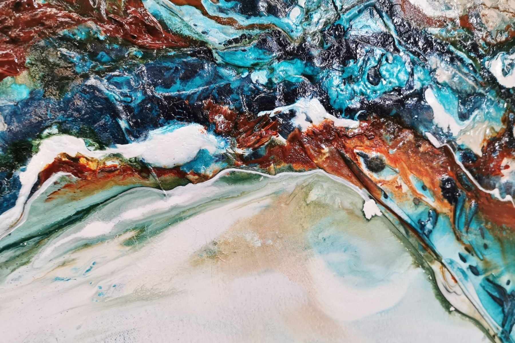 Crushed Southern Chill 270cm x 120cm Turquoise Cream Textured Abstract Painting (SOLD)-Abstract-[Franko Artist]-[Cheryl]-[Wendy]-[Gabriela]-Franklin Art Studio