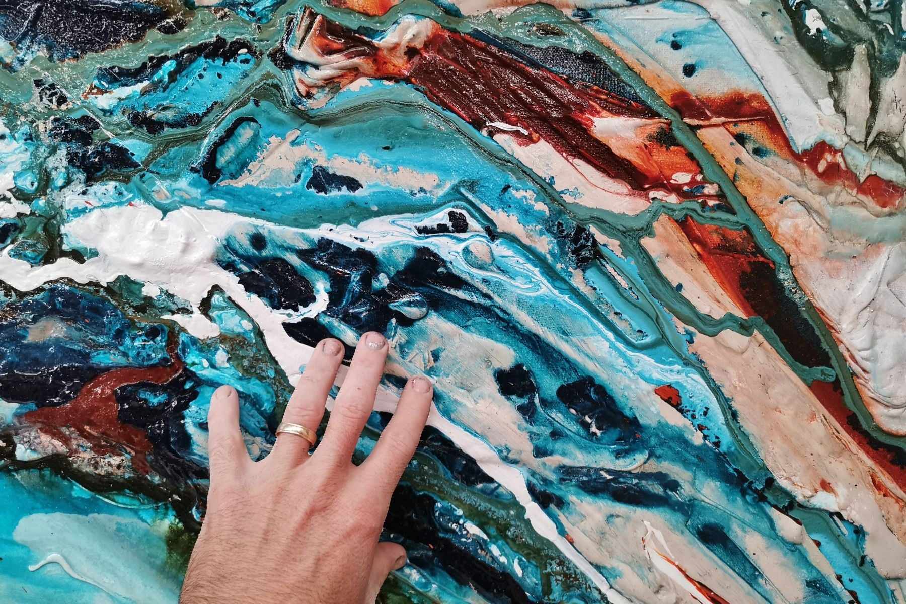 Crushed Southern Chill 270cm x 120cm Turquoise Cream Textured Abstract Painting (SOLD)
