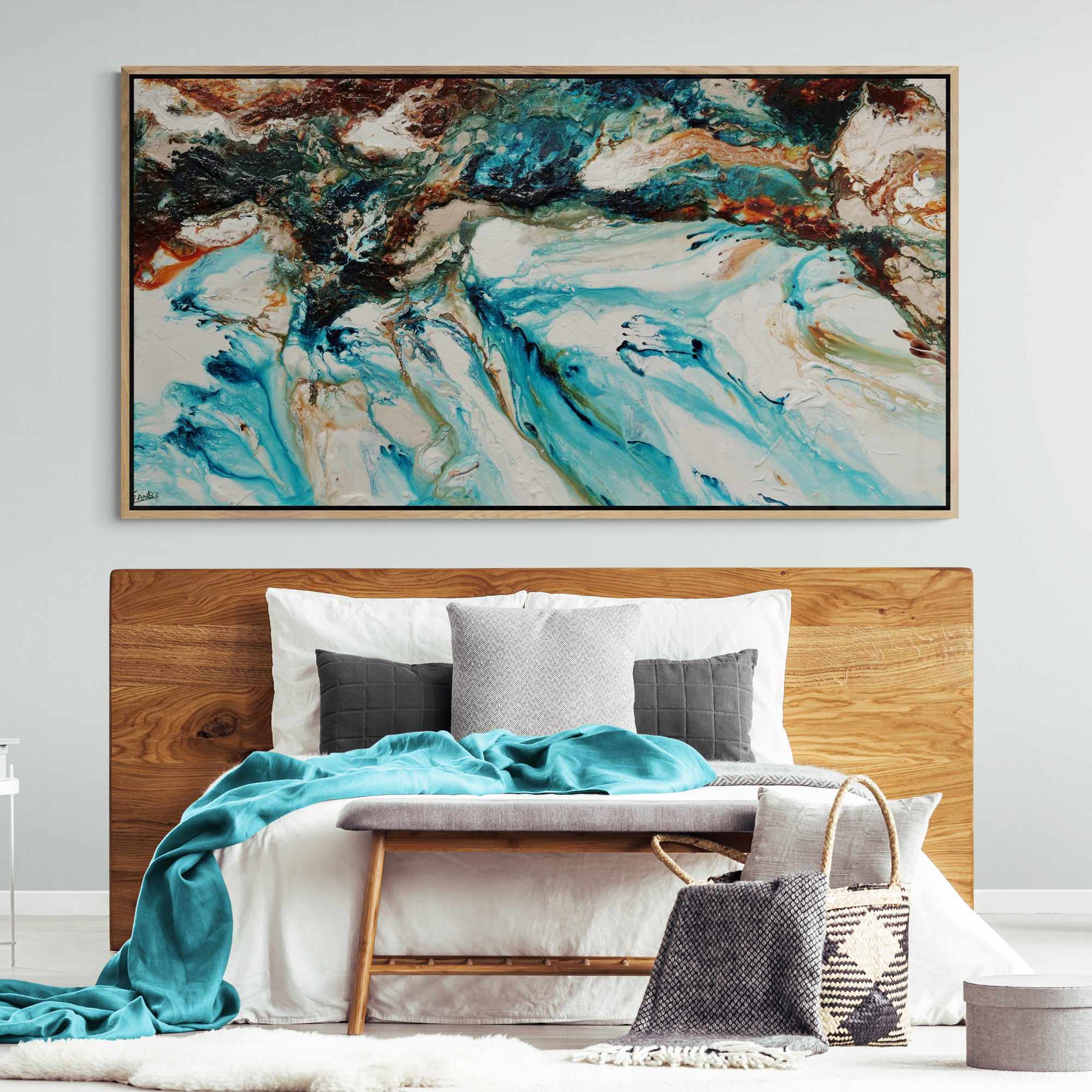 Crushed Southern Coast 190cm x 100cm Teal White Textured Abstract Painting (SOLD)-Abstract-Franko-[franko_artist]-[Art]-[interior_design]-Franklin Art Studio